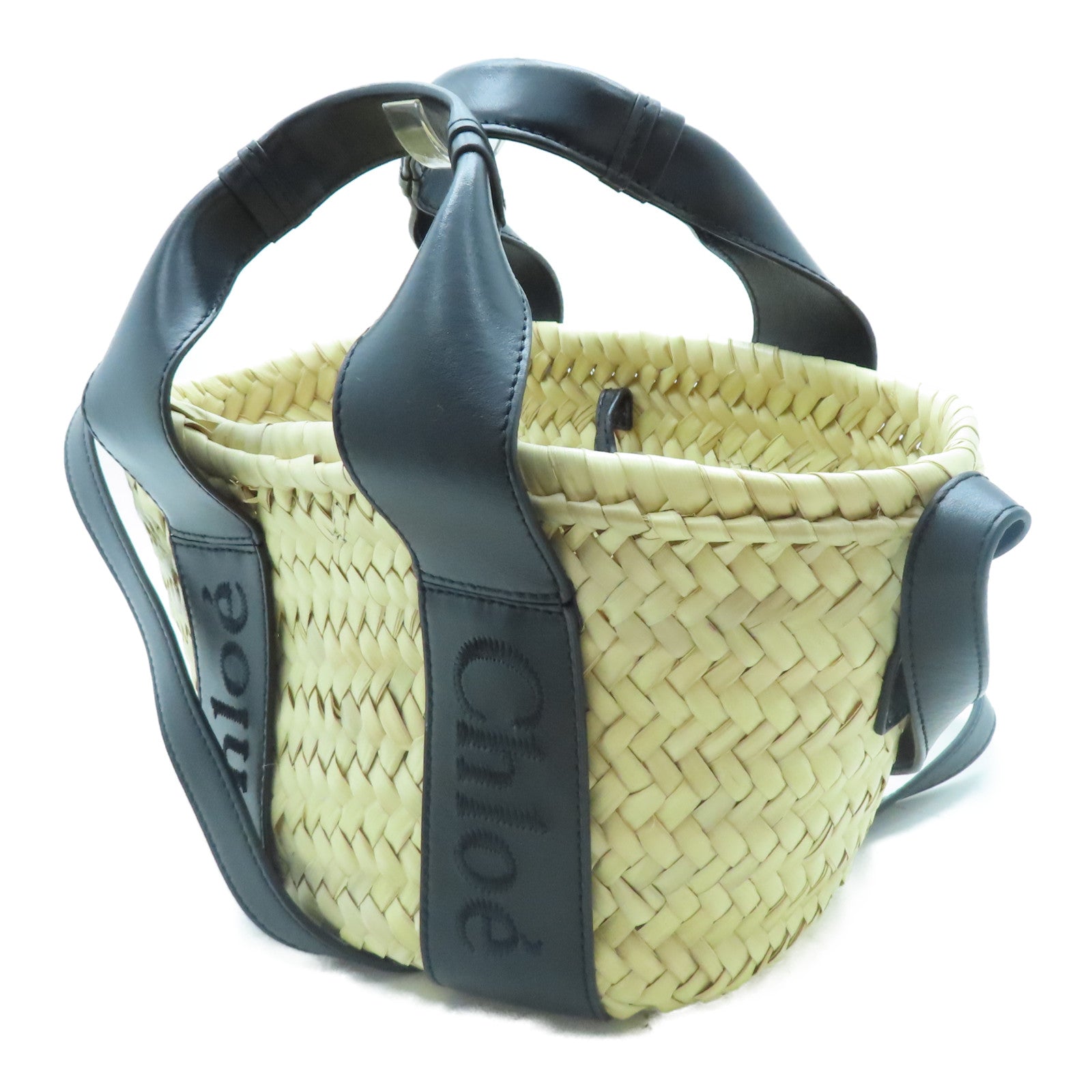 Chloe 牛皮皮革/酒椰Sense Small Basket銀扣手挽肩背兩用袋米色/黑色