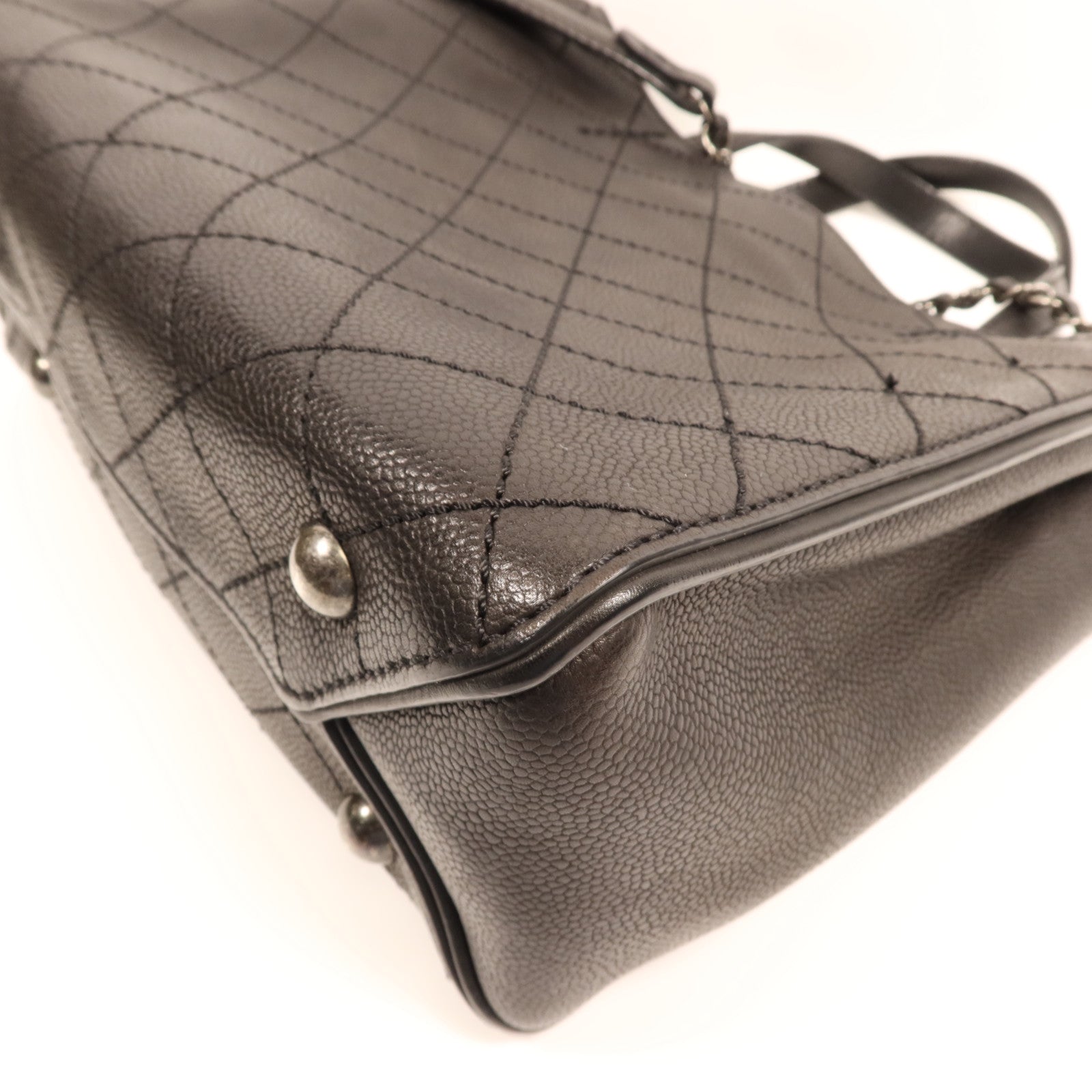 CHANEL 牛皮皮革2 Way Shoulder Bag銀扣鏈帶手挽肩背兩用袋