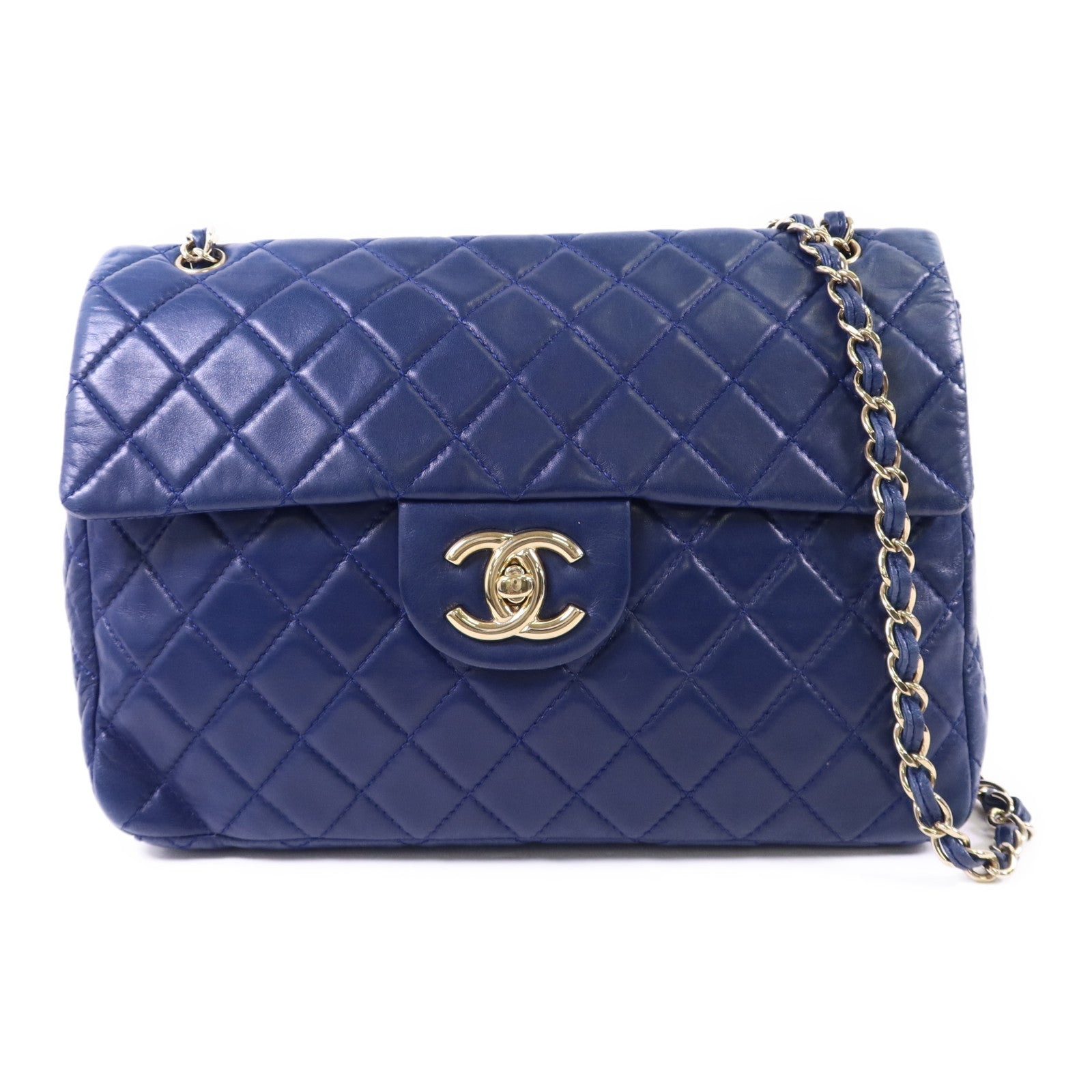 CHANEL 羊皮皮革Single Flap Bag金扣鏈帶手挽肩背兩用袋