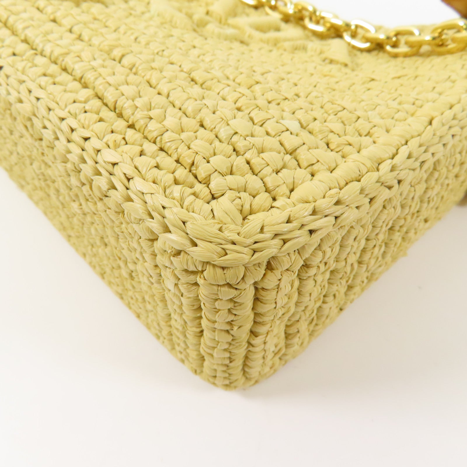 PRADA GHW Re-edition Crochet Mini Bag 2 Way Shoulder Bag 1BC204 Raffia Yellow