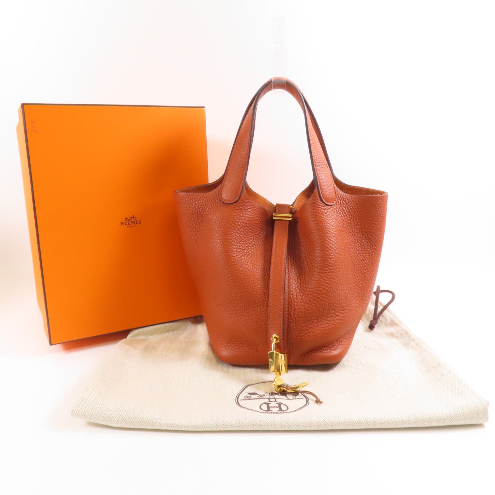 HERMES Clemence皮革Picotin PM金扣手挽袋Cuivre