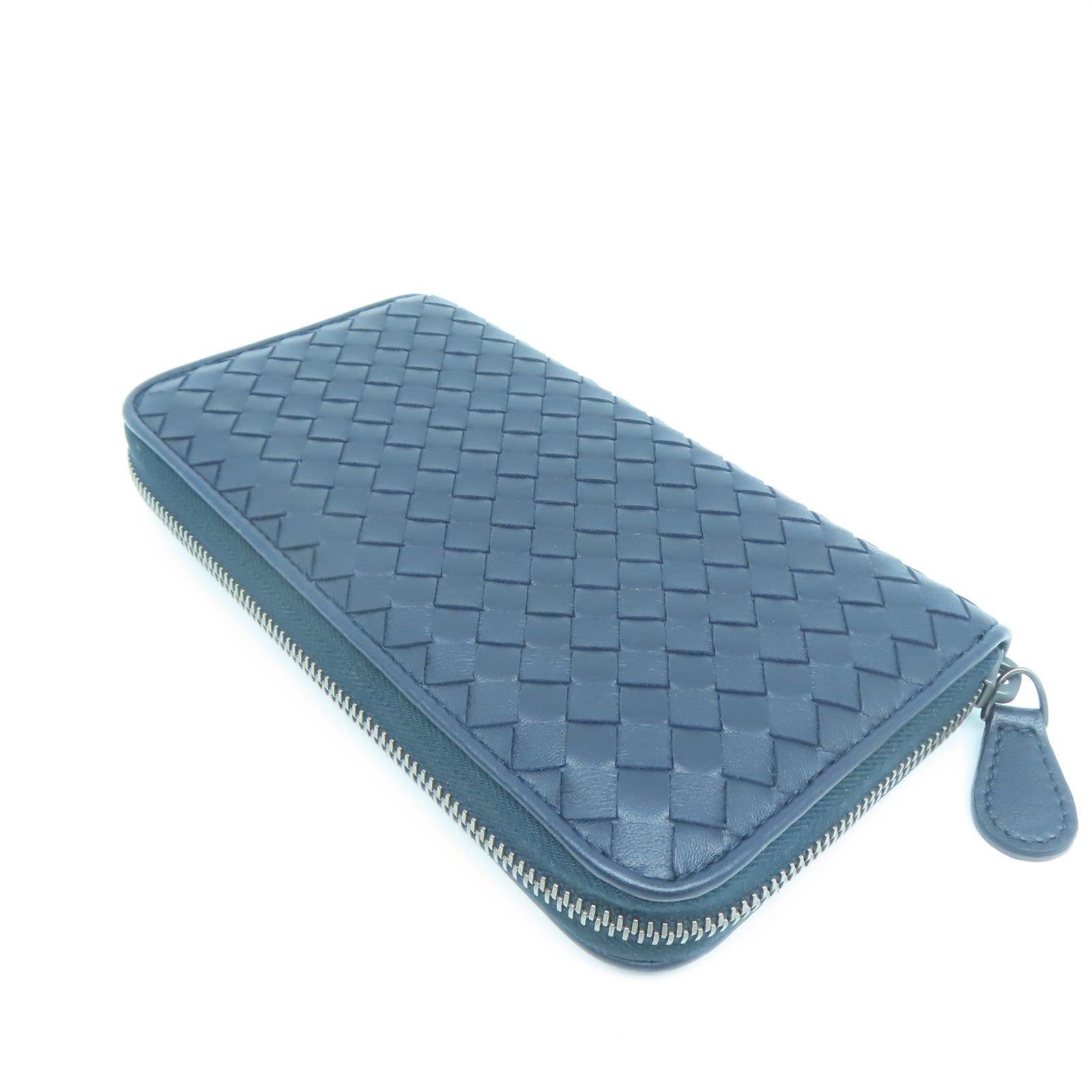 BOTTEGA VENETA 【清倉大減價】羊皮皮革Long wallet黑扣長錢包深藍色