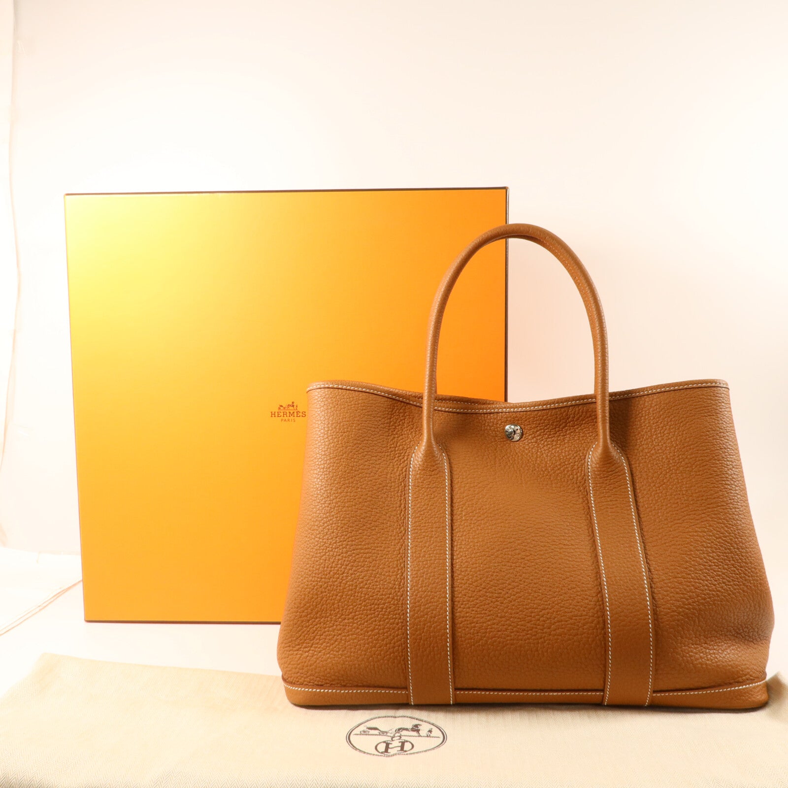 HERMES Negonda皮革Garden Party PM手挽袋Gold