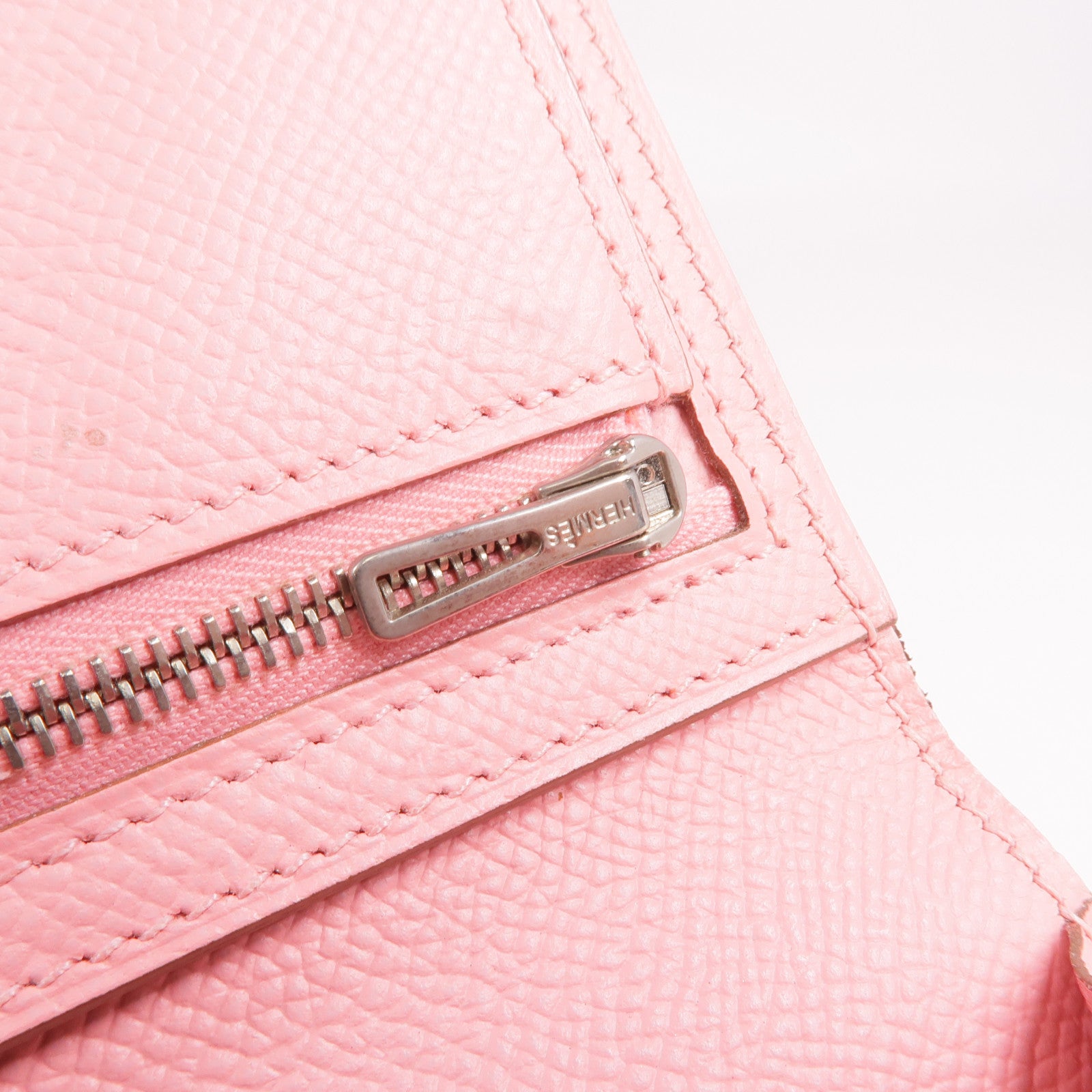 HERMES Epsom皮革Bearn W Snap銀扣長錢包Rose confetti