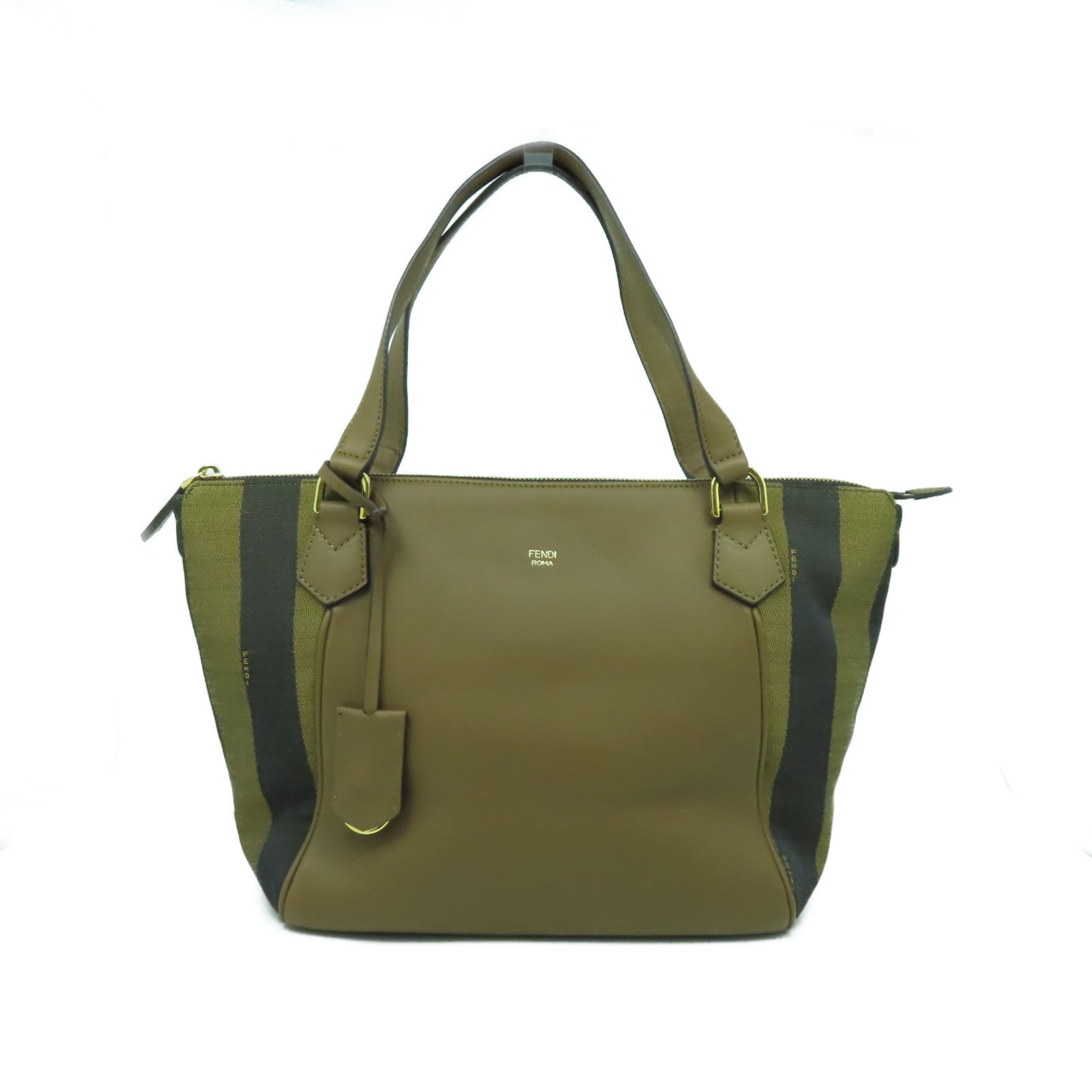 FENDI 【激減優惠】帆布/皮革Shoulder Bag金扣肩背袋啡色
