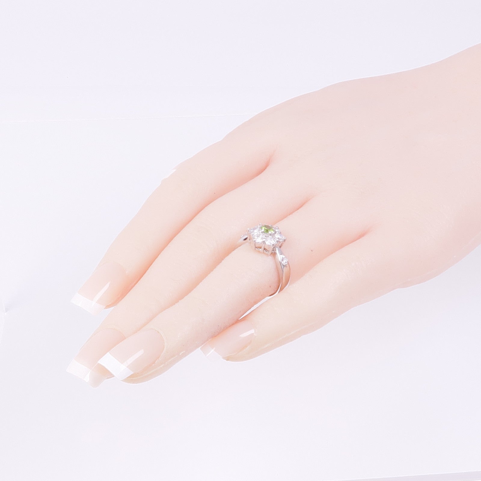 JEWELRY PT850鉑金Demantoid Garnet Diamond Ring US#5.75