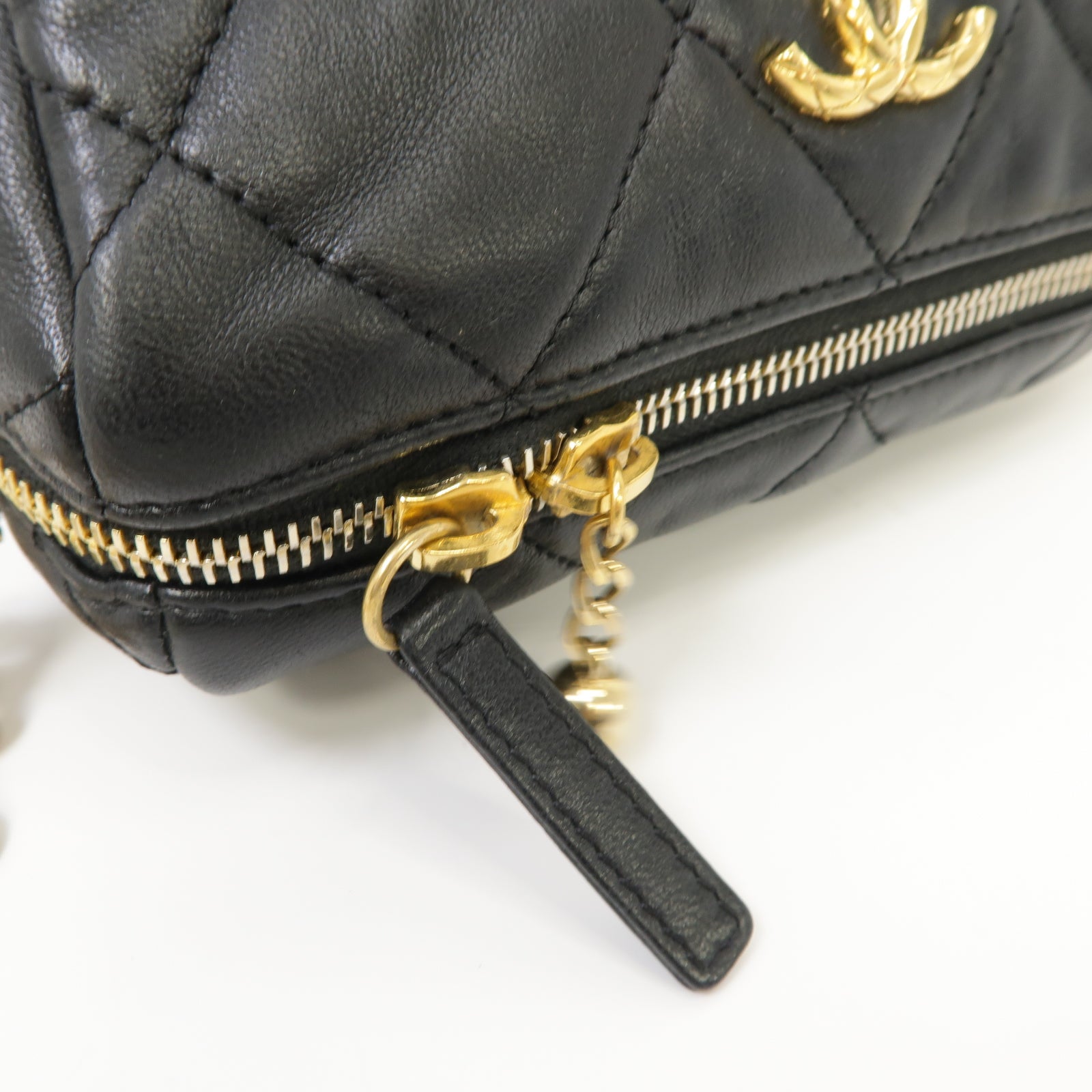CHANEL 菱格羊皮皮革Bowling Chain Shoulder Bag金扣鏈帶肩背袋黑色