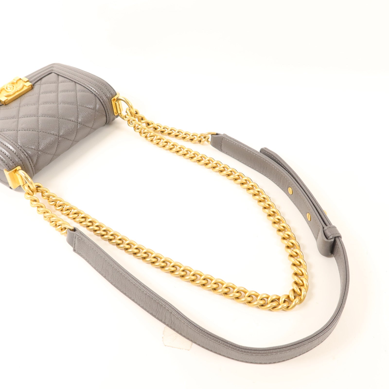 CHANEL 牛皮皮革Mini Boy金扣鏈帶肩背袋