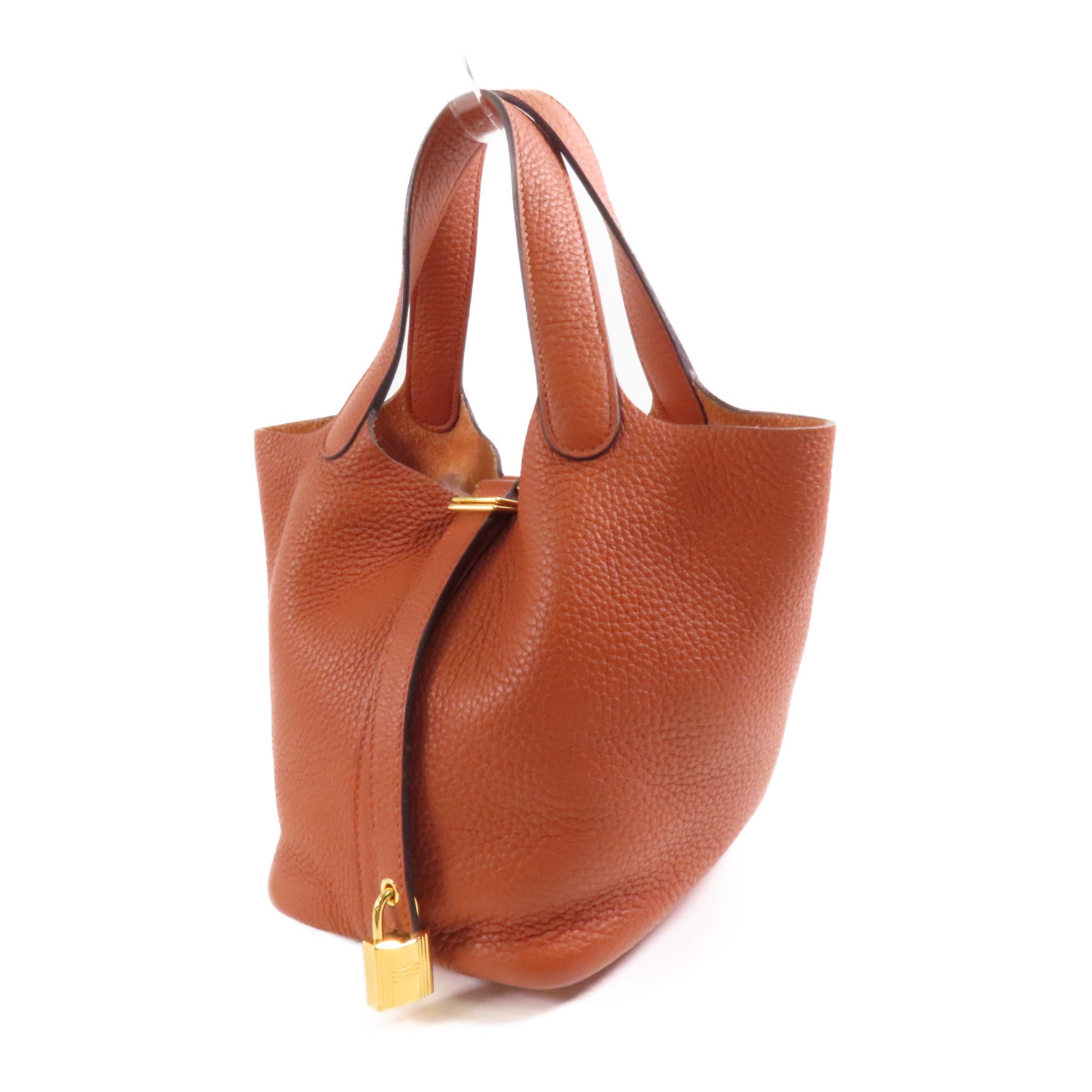 HERMES Clemence皮革Picotin PM金扣手挽袋Cuivre