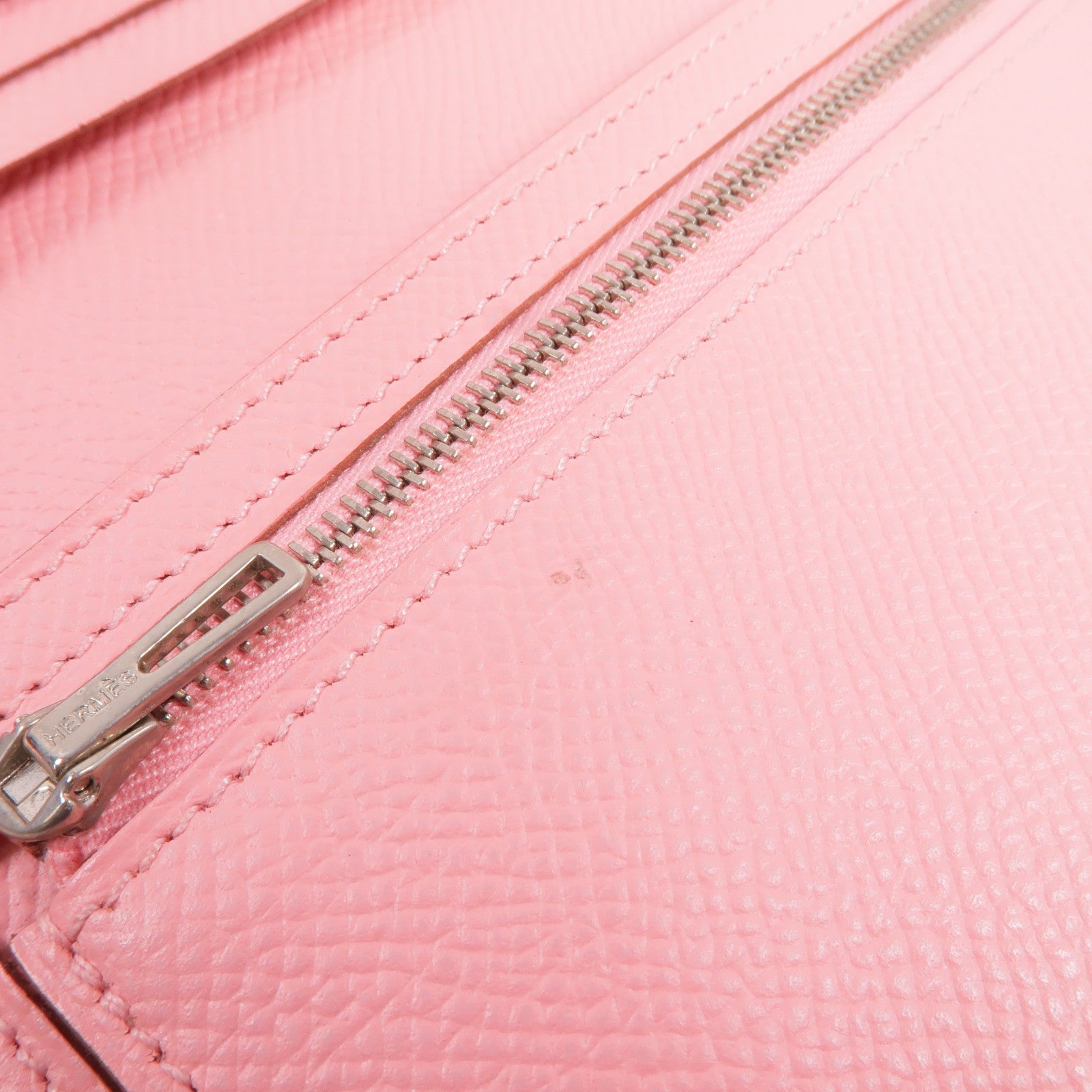 HERMES Epsom皮革Bearn W Snap銀扣長錢包Rose confetti