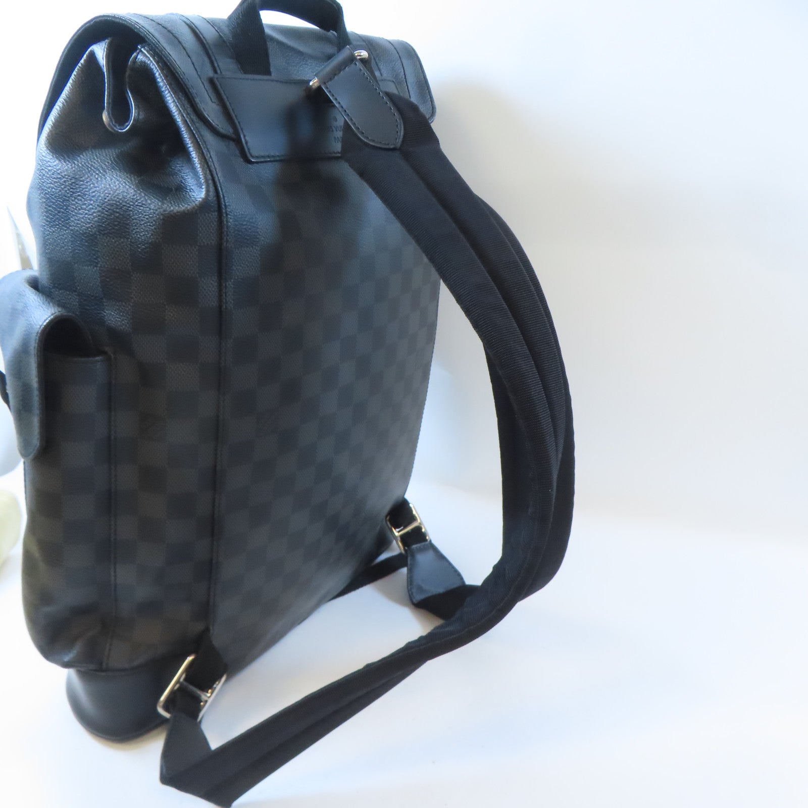 LOUIS VUITTON Damier Graphite Chistopher PM銀扣背包黑色