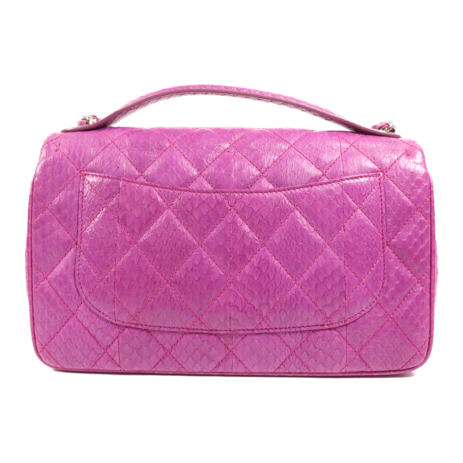 CHANEL 蛇皮皮革Shoulder Bag銀扣手挽肩背兩用袋