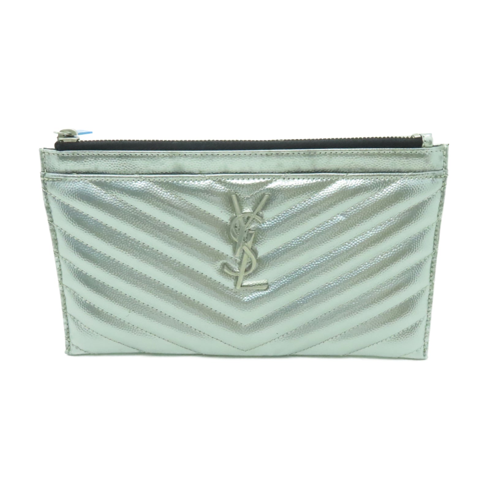 SAINT LAURENT 【激減優惠】牛皮皮革Clutch Bag銀扣錢包銀色