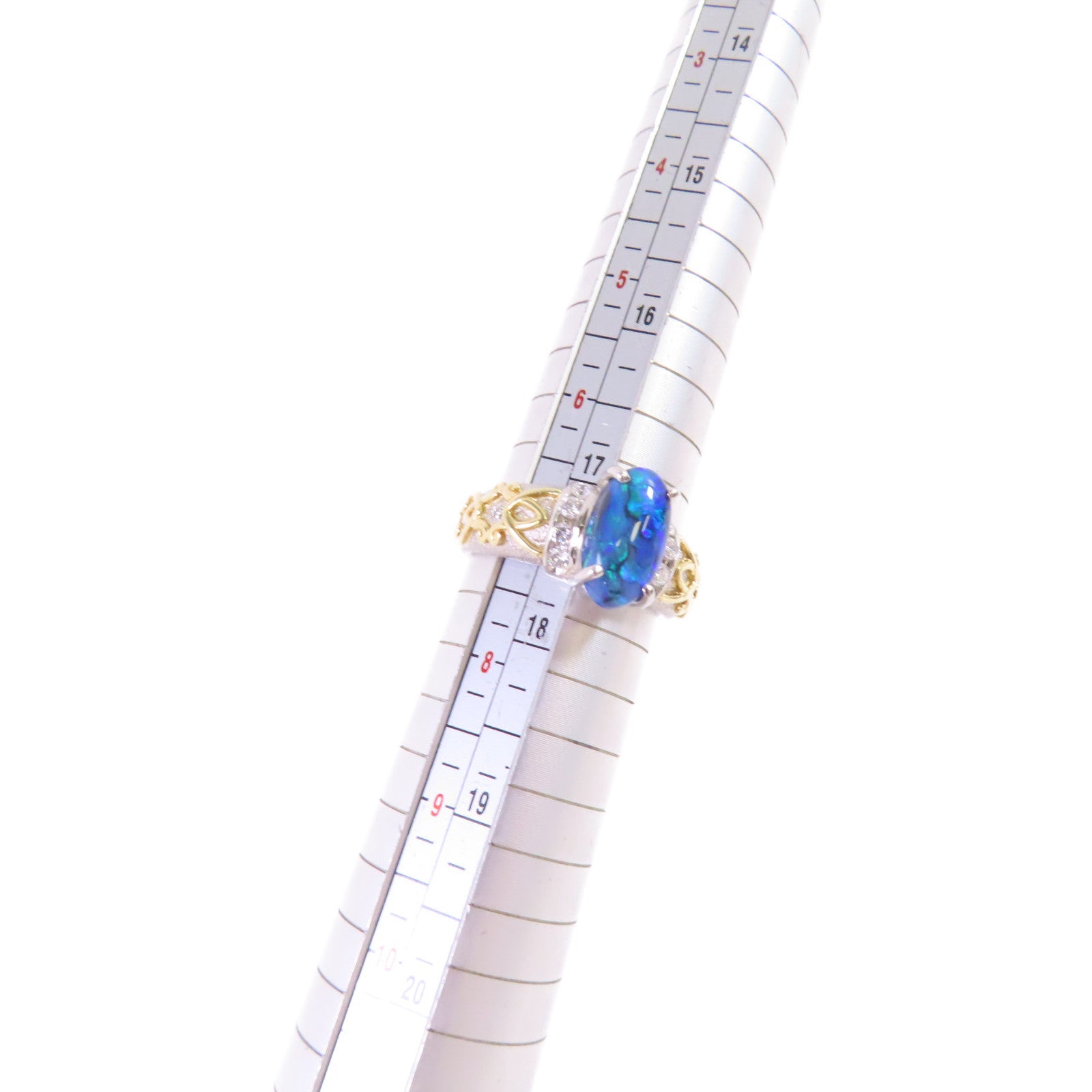 JEWELRY PT900鉑金/18K黃金/1.89ct黑蛋白石/0.24ct鑽石Black Opal/Diamond Ring戒指US#7