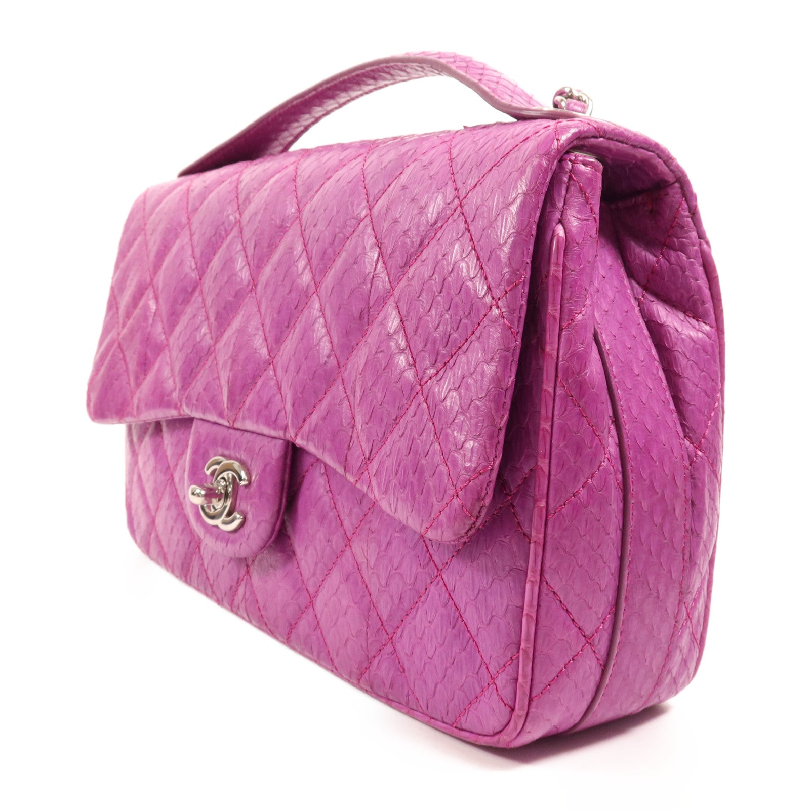 CHANEL 蛇皮皮革Shoulder Bag銀扣手挽肩背兩用袋