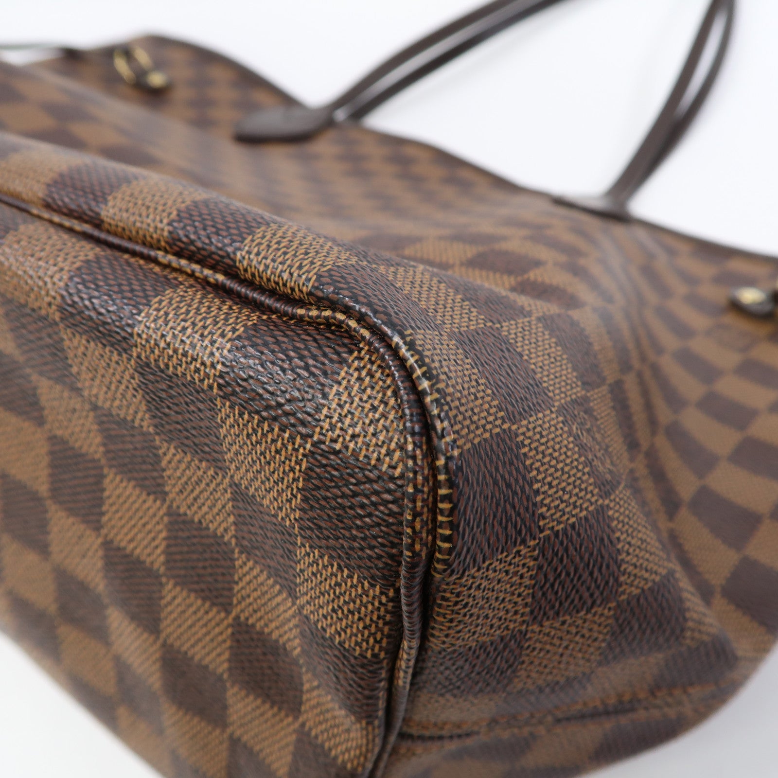 LOUIS VUITTON Damier Ebene Neverfull MM金扣肩背袋啡色