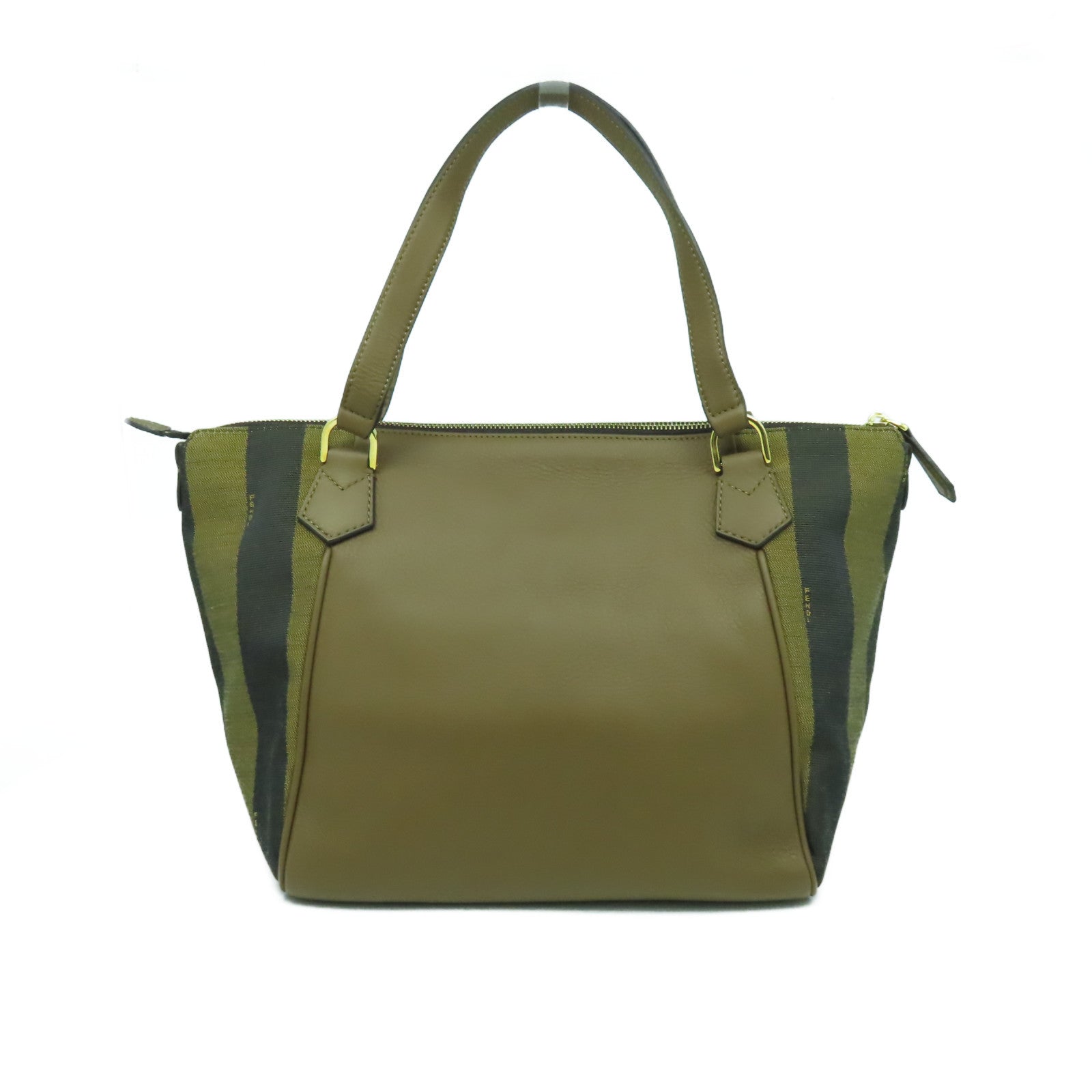 FENDI 【激減優惠】帆布/皮革Shoulder Bag金扣肩背袋啡色