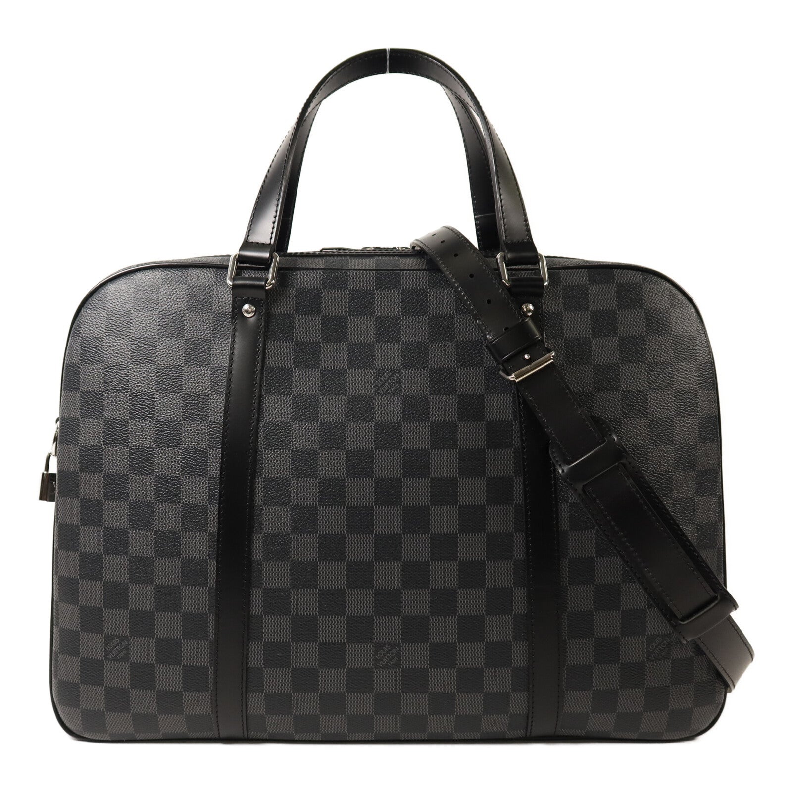 LOUIS VUITTON Damier Graphite Porto Cuman Voyage銀扣手挽肩背兩用袋