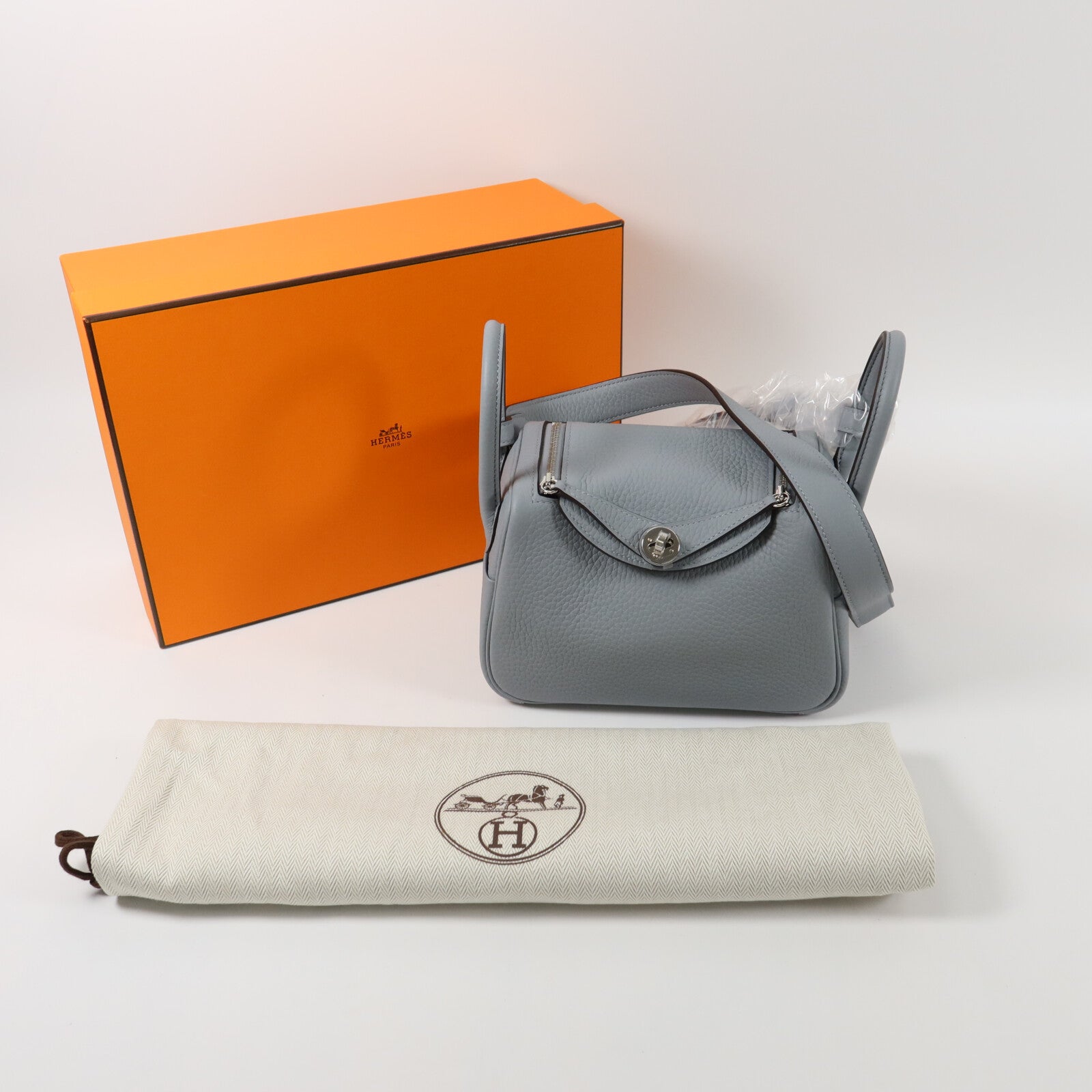 HERMES Clemence皮革Mini Lindy手挽肩背兩用袋Grey
