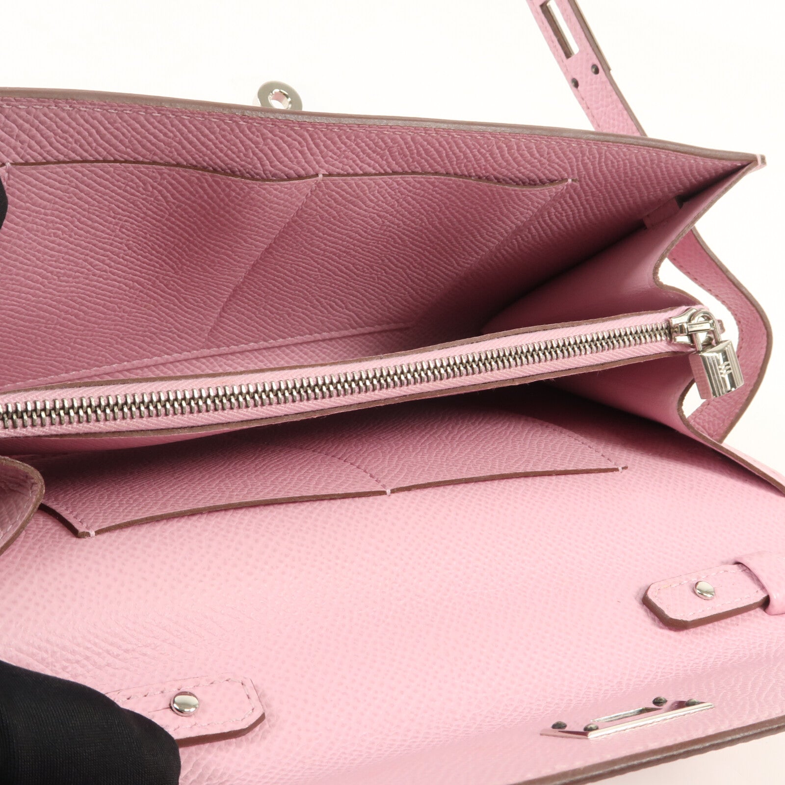 HERMES 【激減優惠】Epsom皮革Kelly To Go銀扣肩背袋Mauve Sylvestre