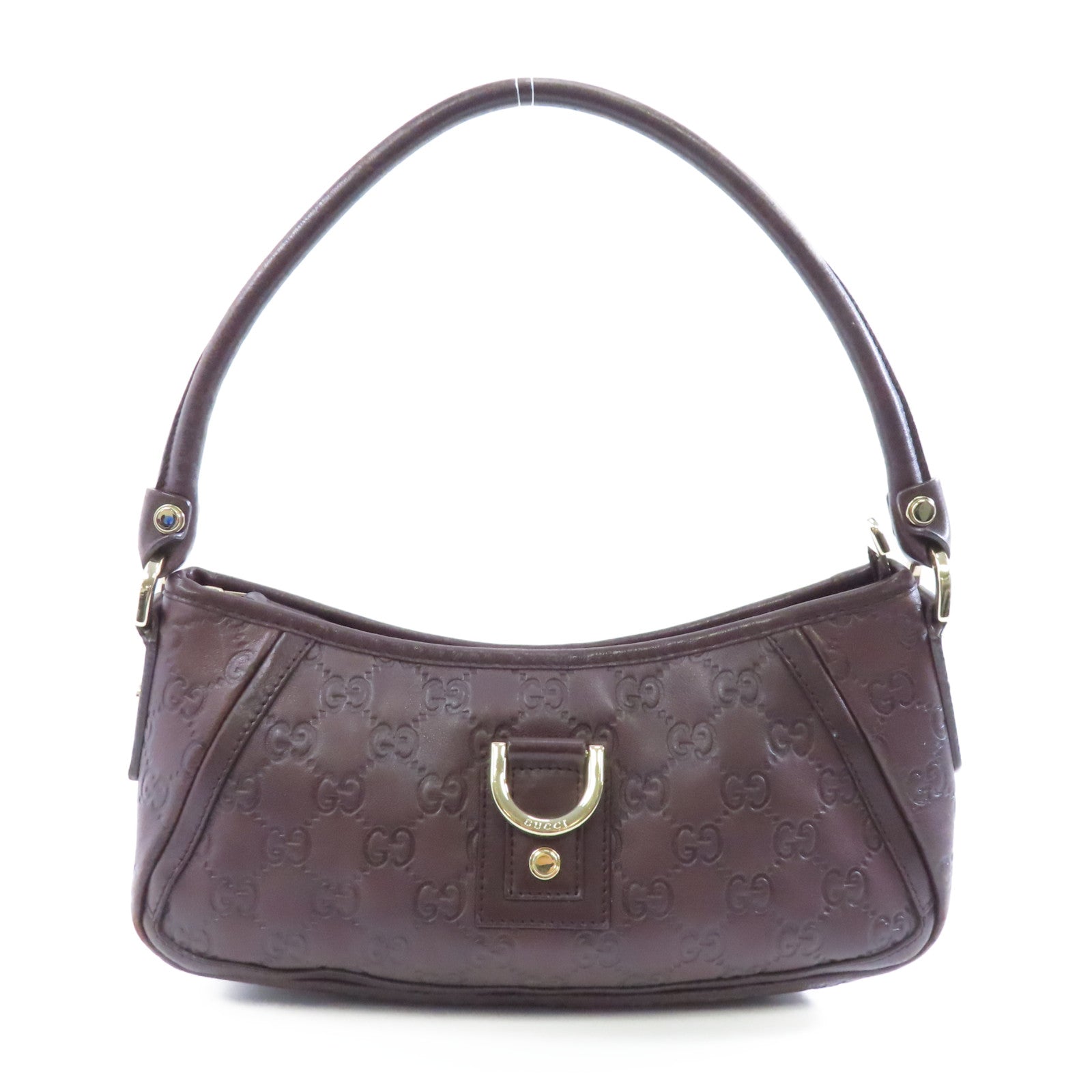 GUCCI 牛皮皮革Handbag金扣手挽袋啡色