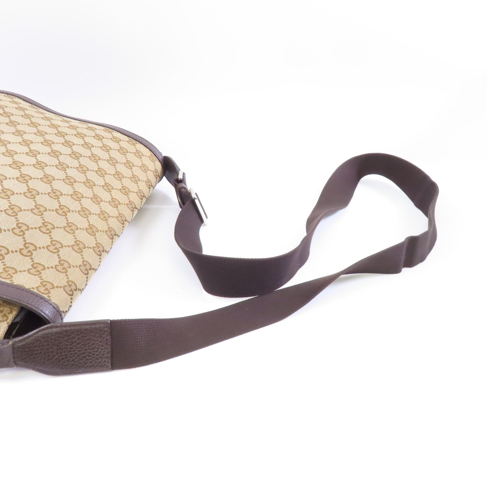 GUCCI 【激減優惠】帆布Messenger Bag銀扣肩背袋棕色