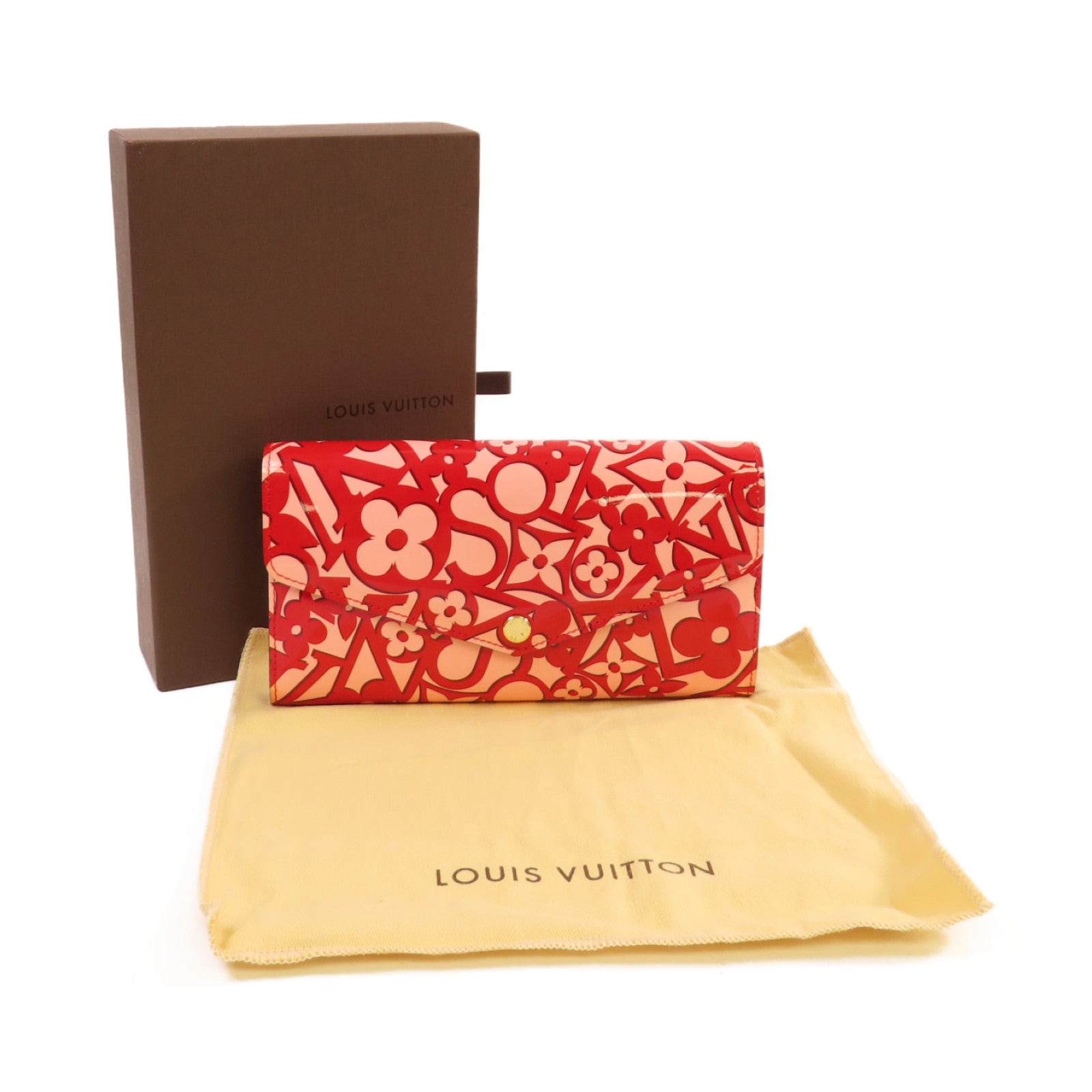 LOUIS VUITTON Vernis Sweet Monogram Portefeuille Sarah金扣長錢包紅色/粉紅色