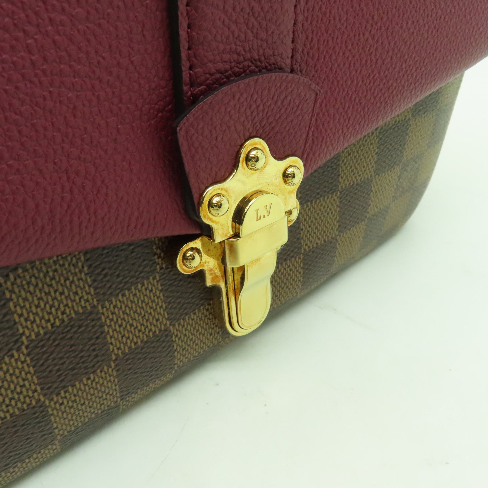 LOUIS VUITTON Damier Ebene Clapton金扣肩背袋啡色/酒紅色