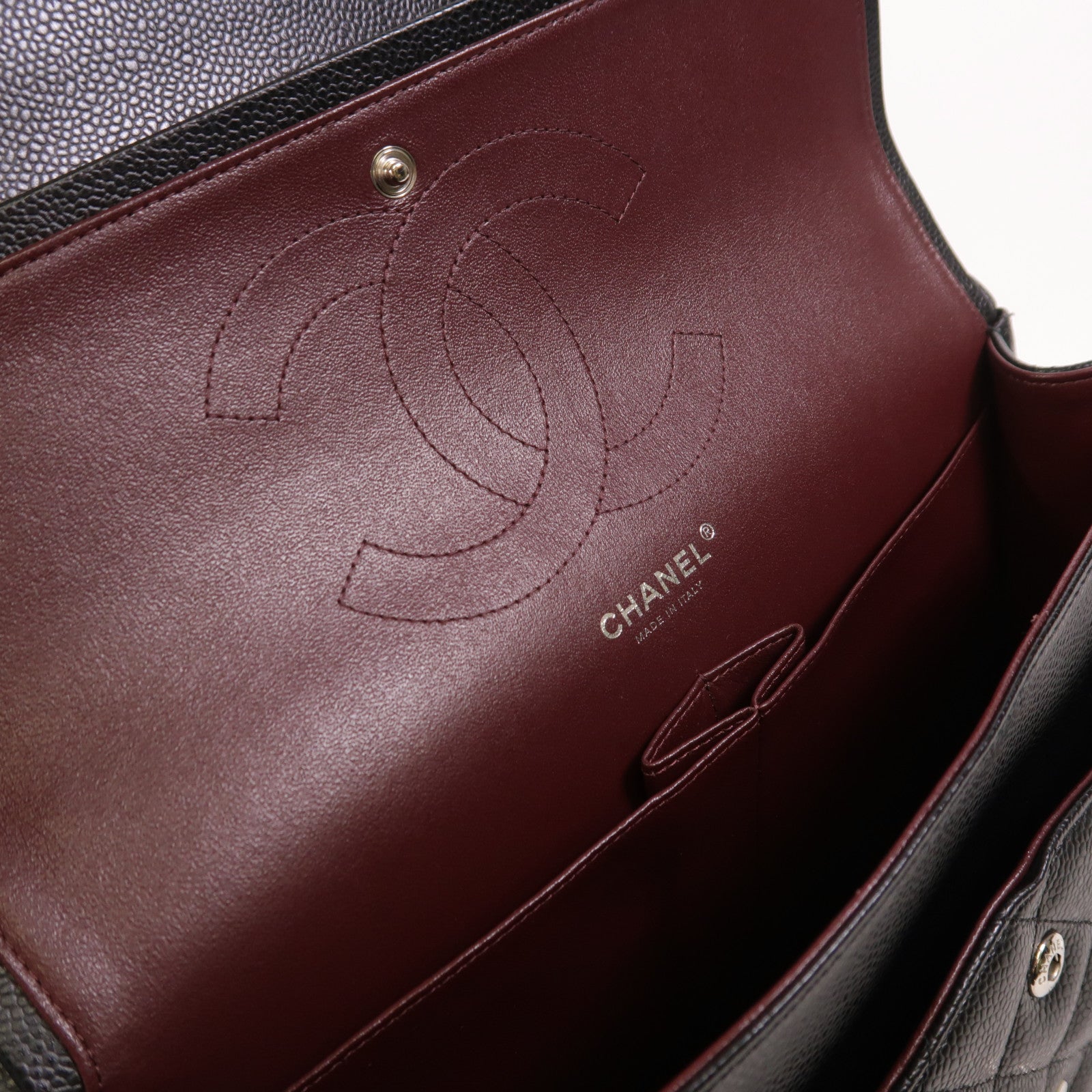 CHANEL 牛皮皮革Large Classic銀扣鏈帶肩背袋