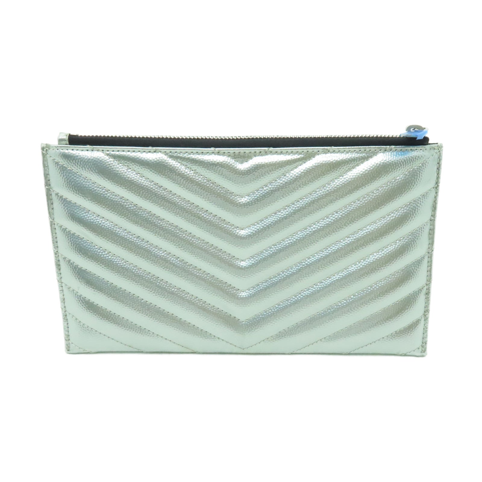 SAINT LAURENT 【激減優惠】牛皮皮革Clutch Bag銀扣錢包銀色