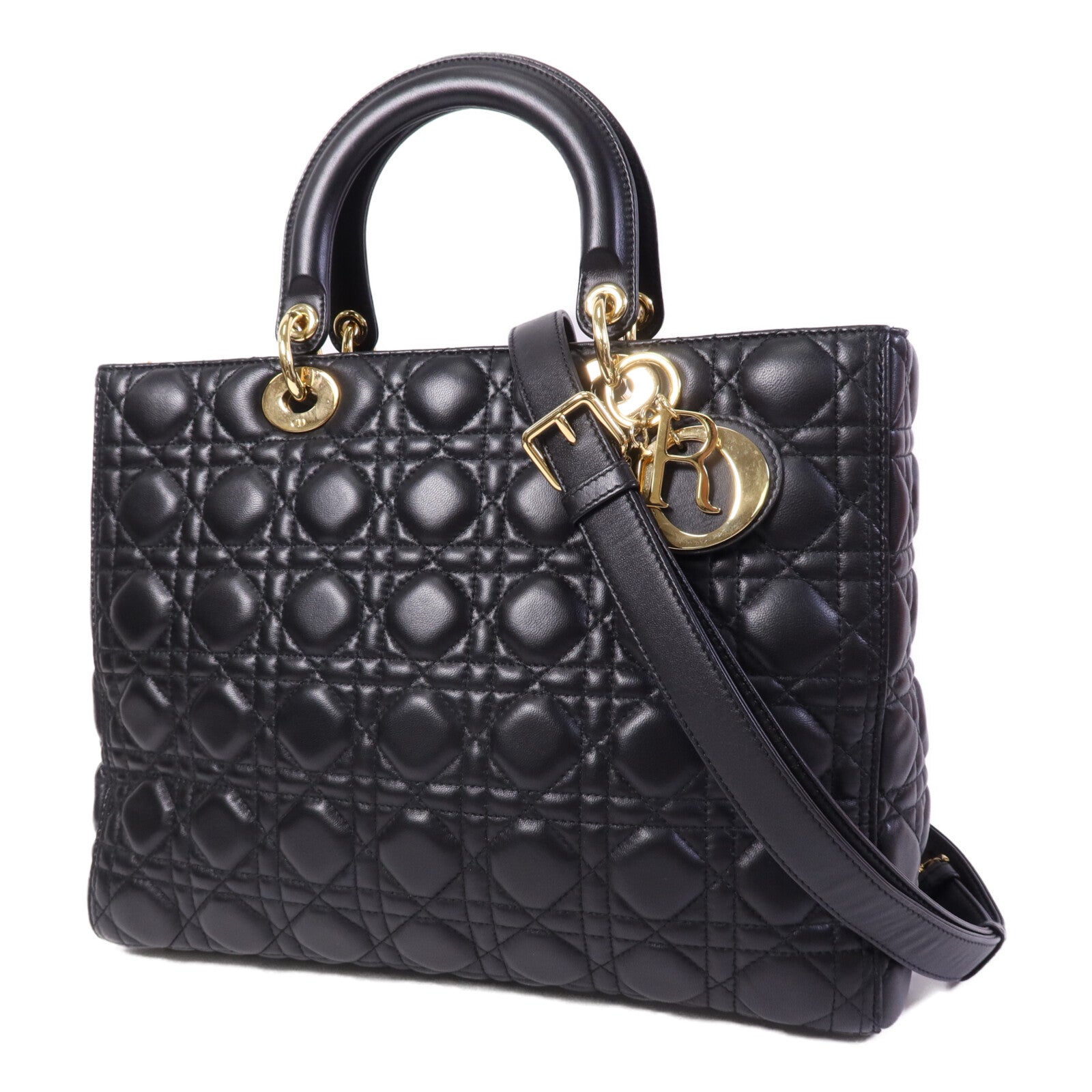 Dior 羊皮皮革Lady Dior GM金扣手挽肩背兩用袋