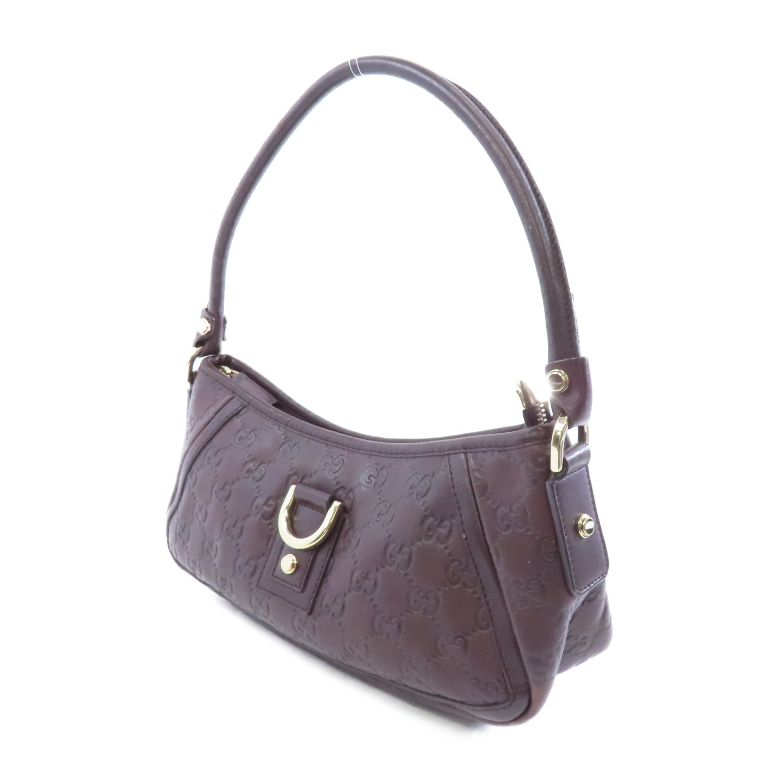 GUCCI 牛皮皮革Handbag金扣手挽袋啡色