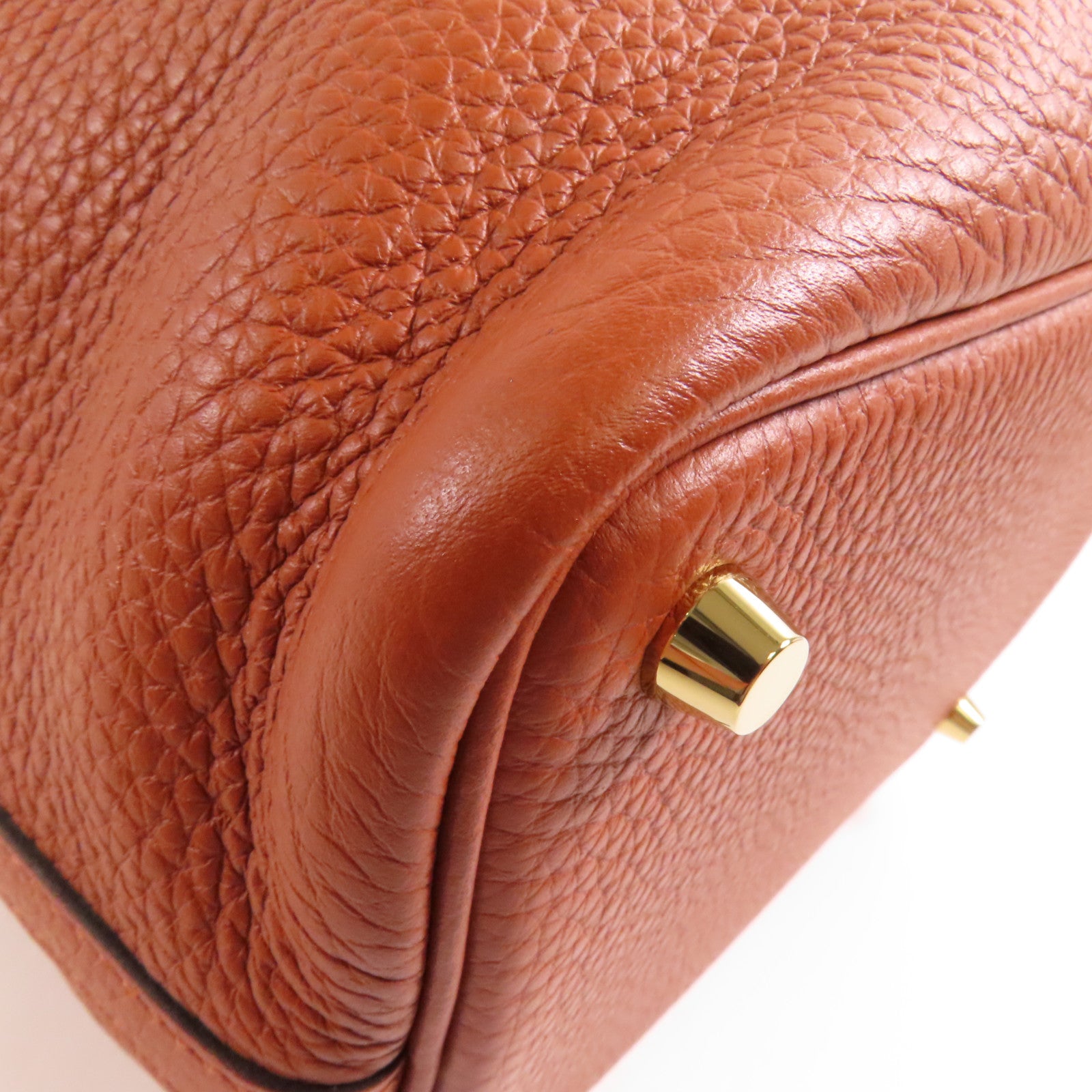 HERMES Clemence皮革Picotin PM金扣手挽袋Cuivre