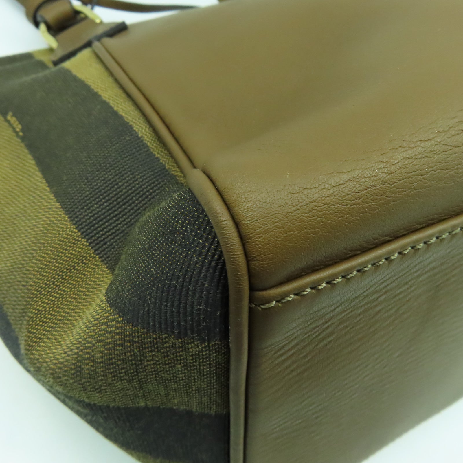 FENDI 【激減優惠】帆布/皮革Shoulder Bag金扣肩背袋啡色
