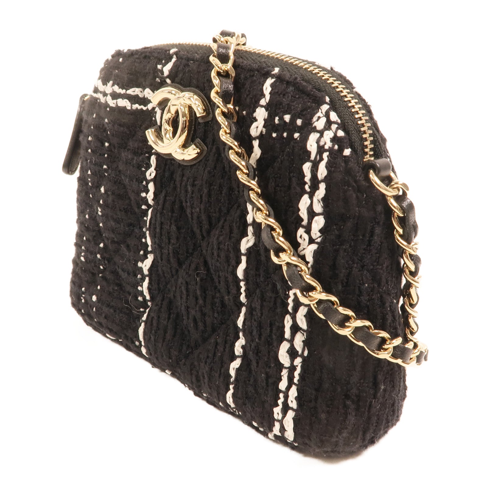 CHANEL 粗花呢Mini Clutch With Chain Bag金扣鏈帶肩背袋