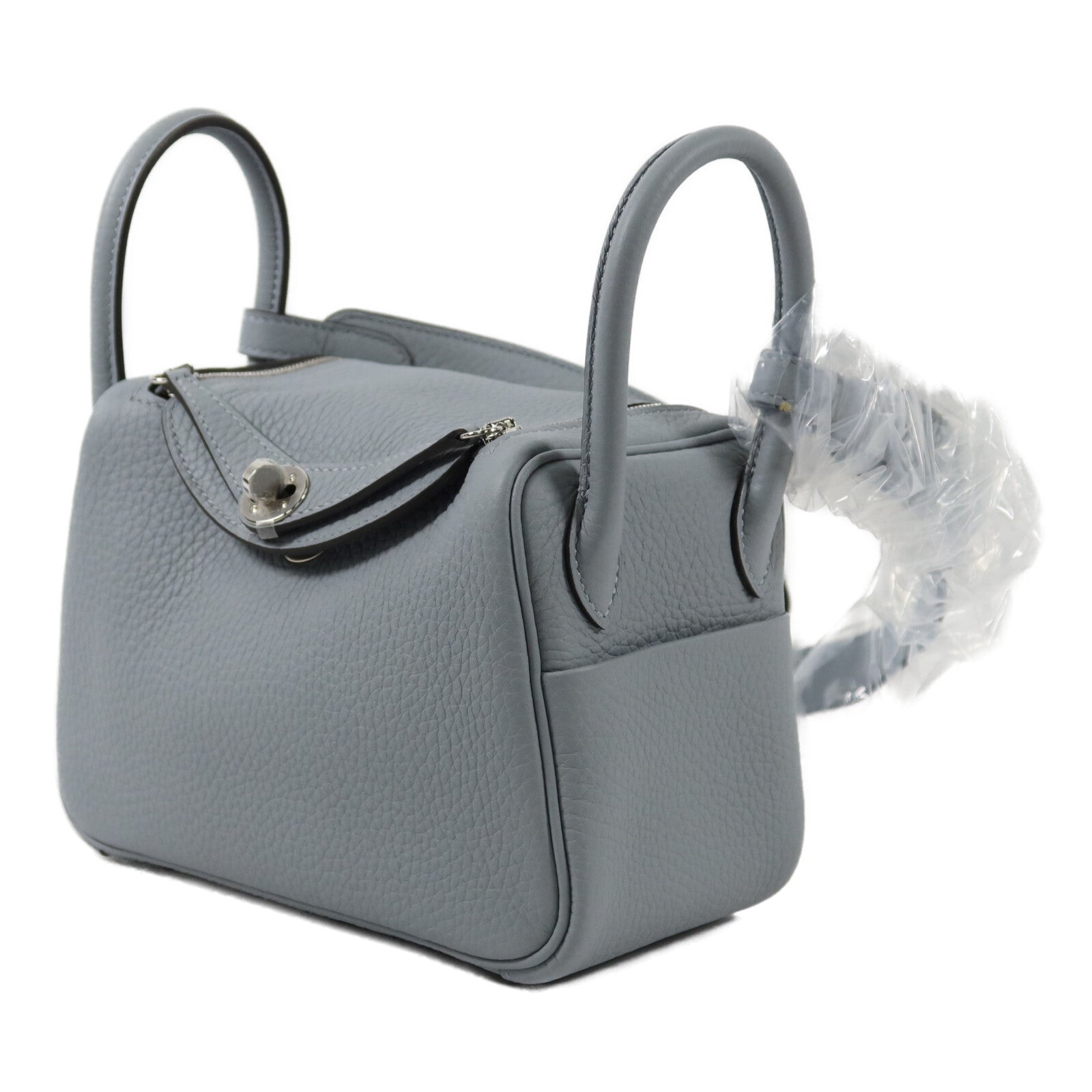HERMES Clemence皮革Mini Lindy手挽肩背兩用袋Grey