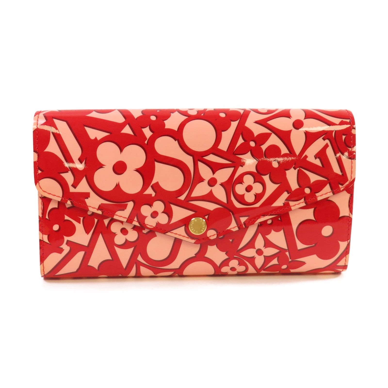 LOUIS VUITTON Vernis Sweet Monogram Portefeuille Sarah金扣長錢包紅色/粉紅色