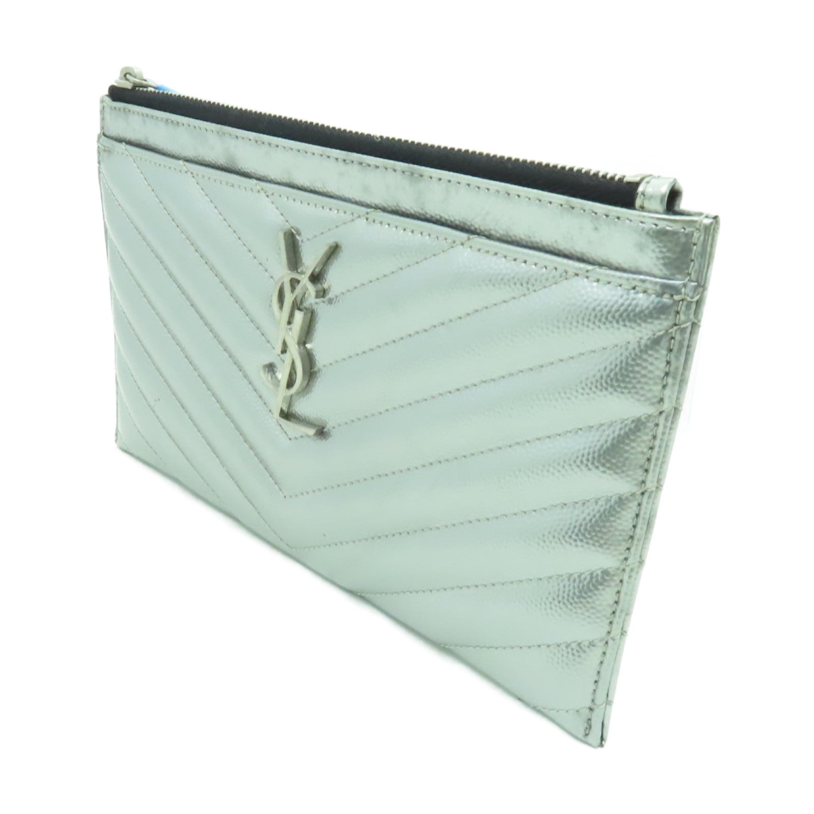 SAINT LAURENT 【激減優惠】牛皮皮革Clutch Bag銀扣錢包銀色