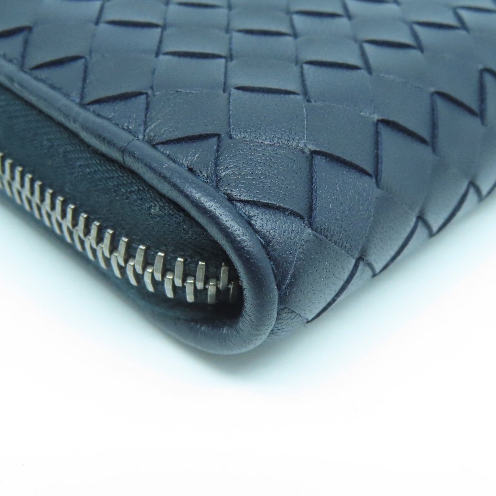BOTTEGA VENETA 【清倉大減價】羊皮皮革Long wallet黑扣長錢包深藍色