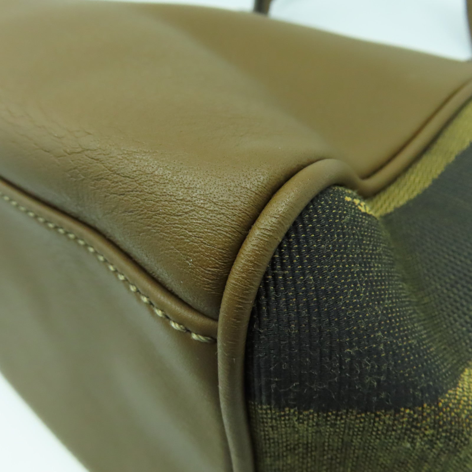 FENDI 【激減優惠】帆布/皮革Shoulder Bag金扣肩背袋啡色