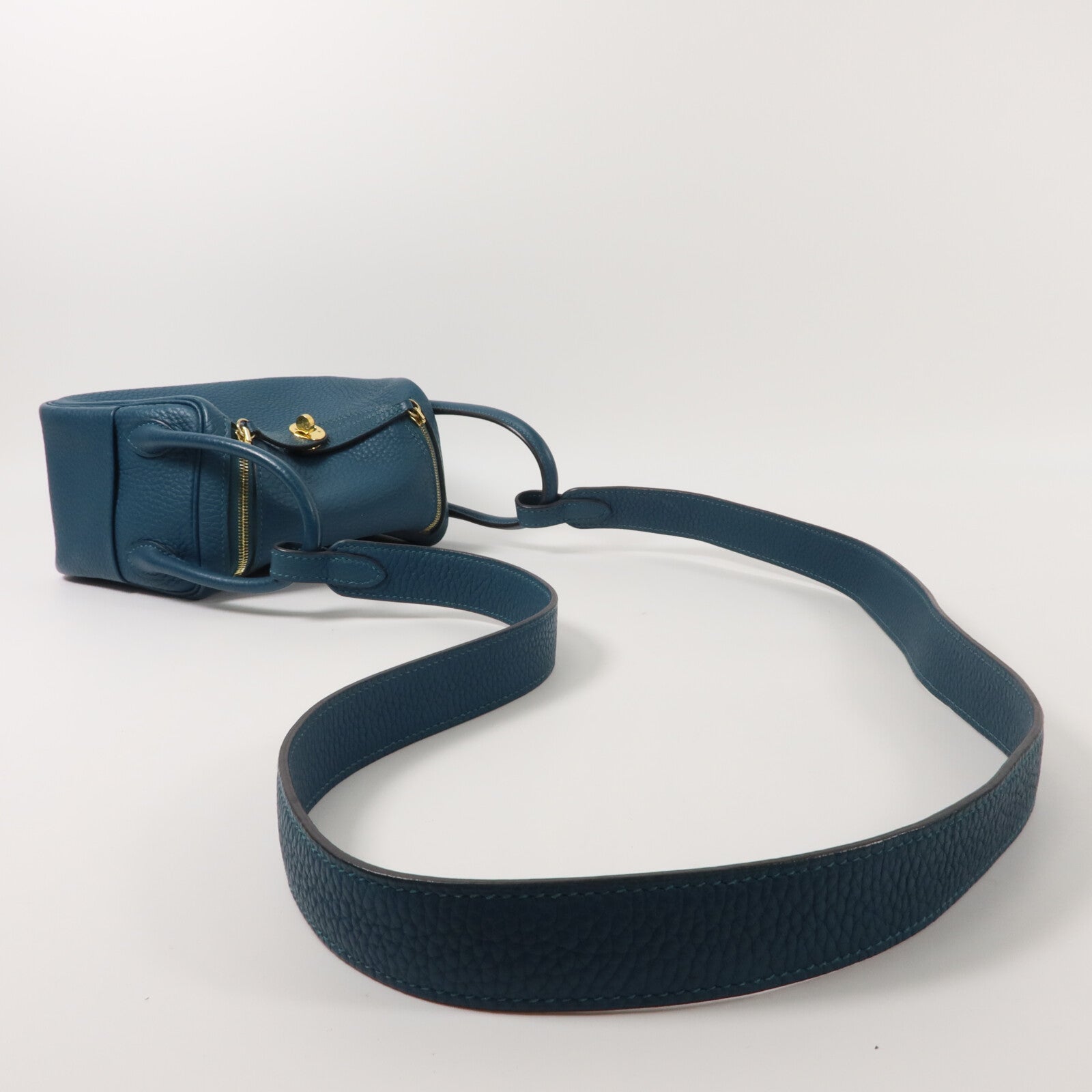 HERMES Clemence皮革Mini Lindy手挽肩背兩用袋Vert Bosphore
