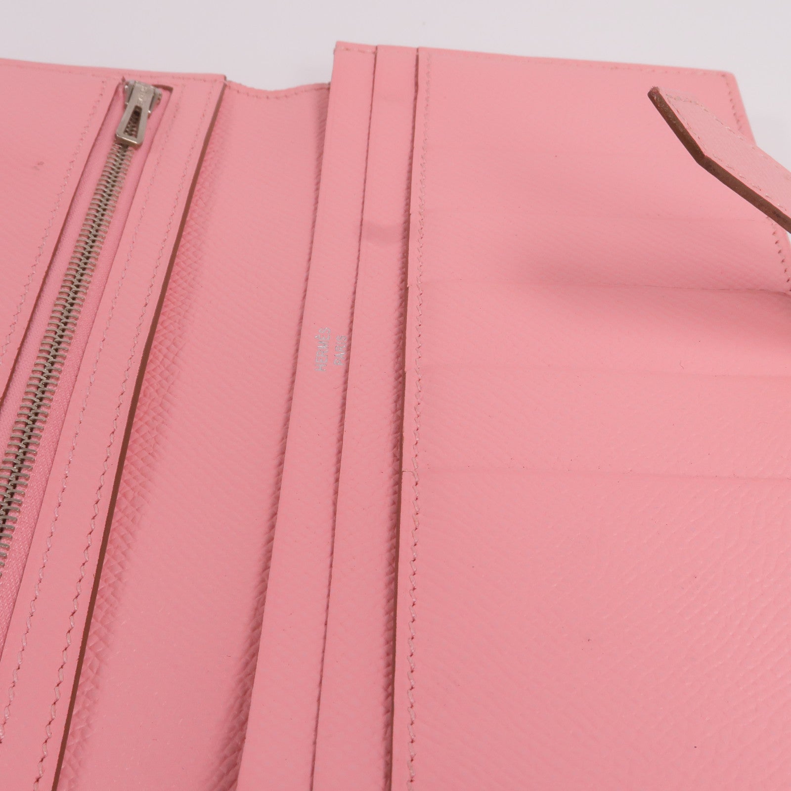 HERMES Epsom皮革Bearn W Snap銀扣長錢包Rose confetti