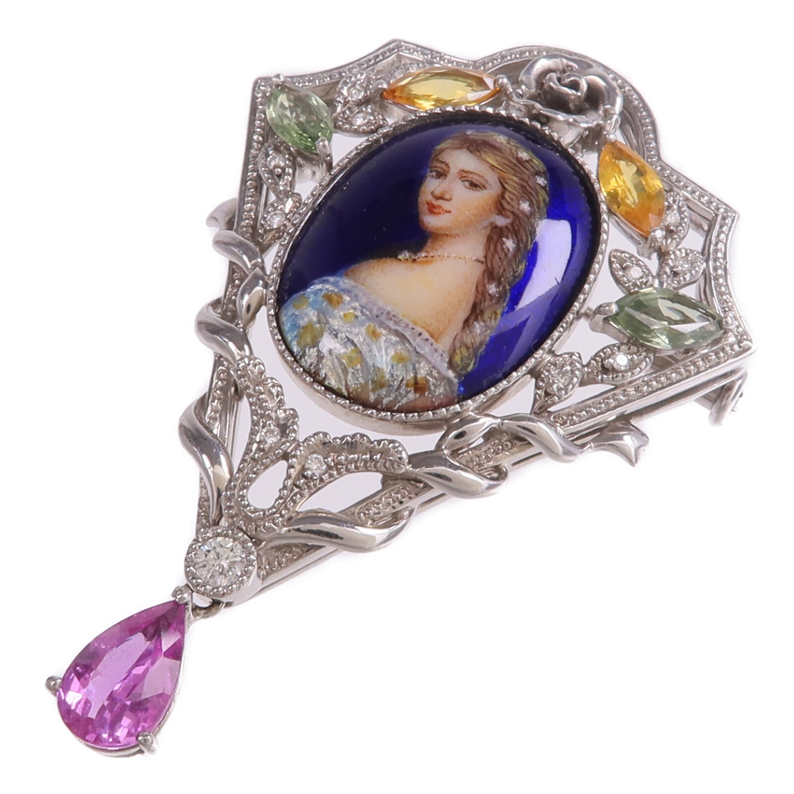 JEWELRY 18K白金Sapphire Diamond Pendant Top吊墜