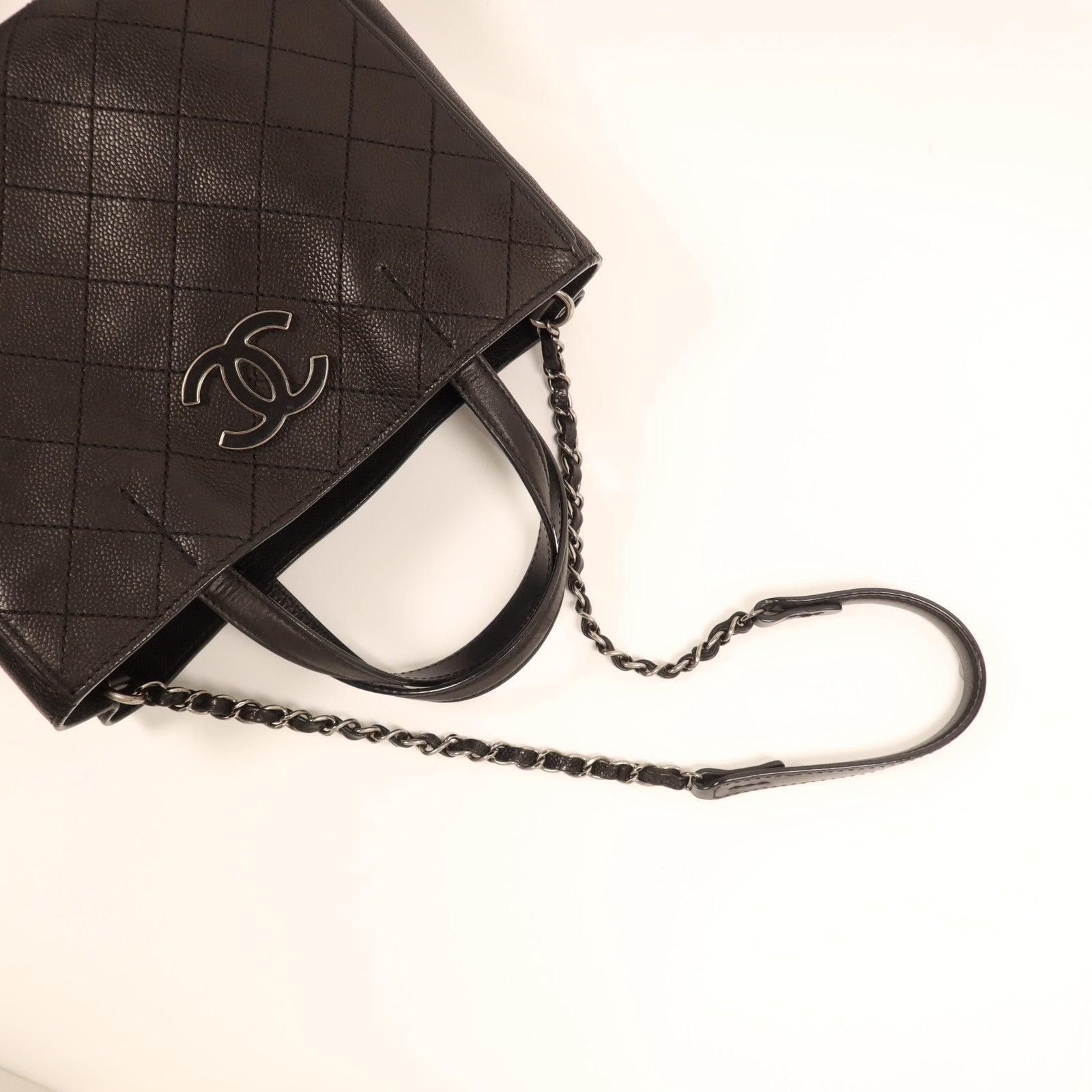 CHANEL 牛皮皮革2 Way Shoulder Bag銀扣鏈帶手挽肩背兩用袋