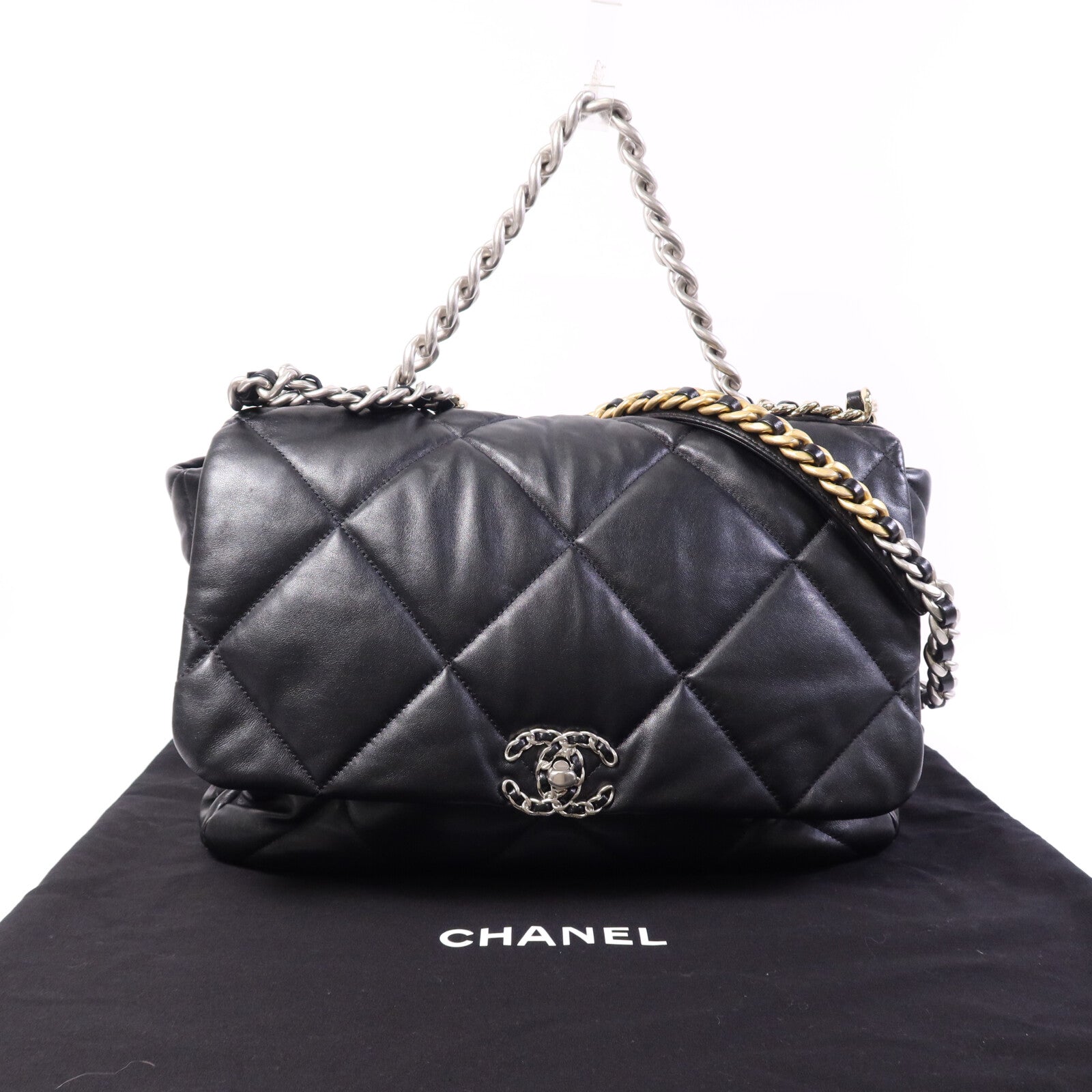 CHANEL 羊皮皮革Chanel 19 Large鏈帶手挽肩背兩用袋