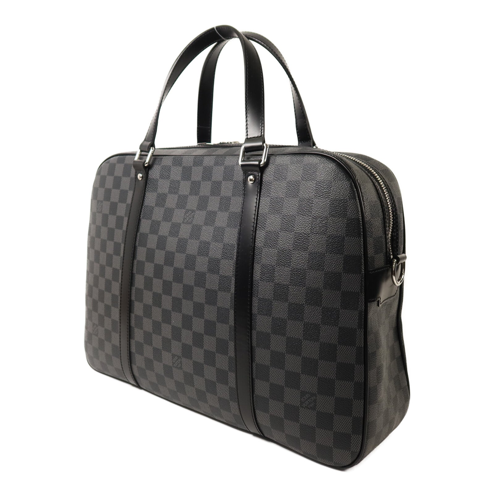 LOUIS VUITTON Damier Graphite Porto Cuman Voyage銀扣手挽肩背兩用袋