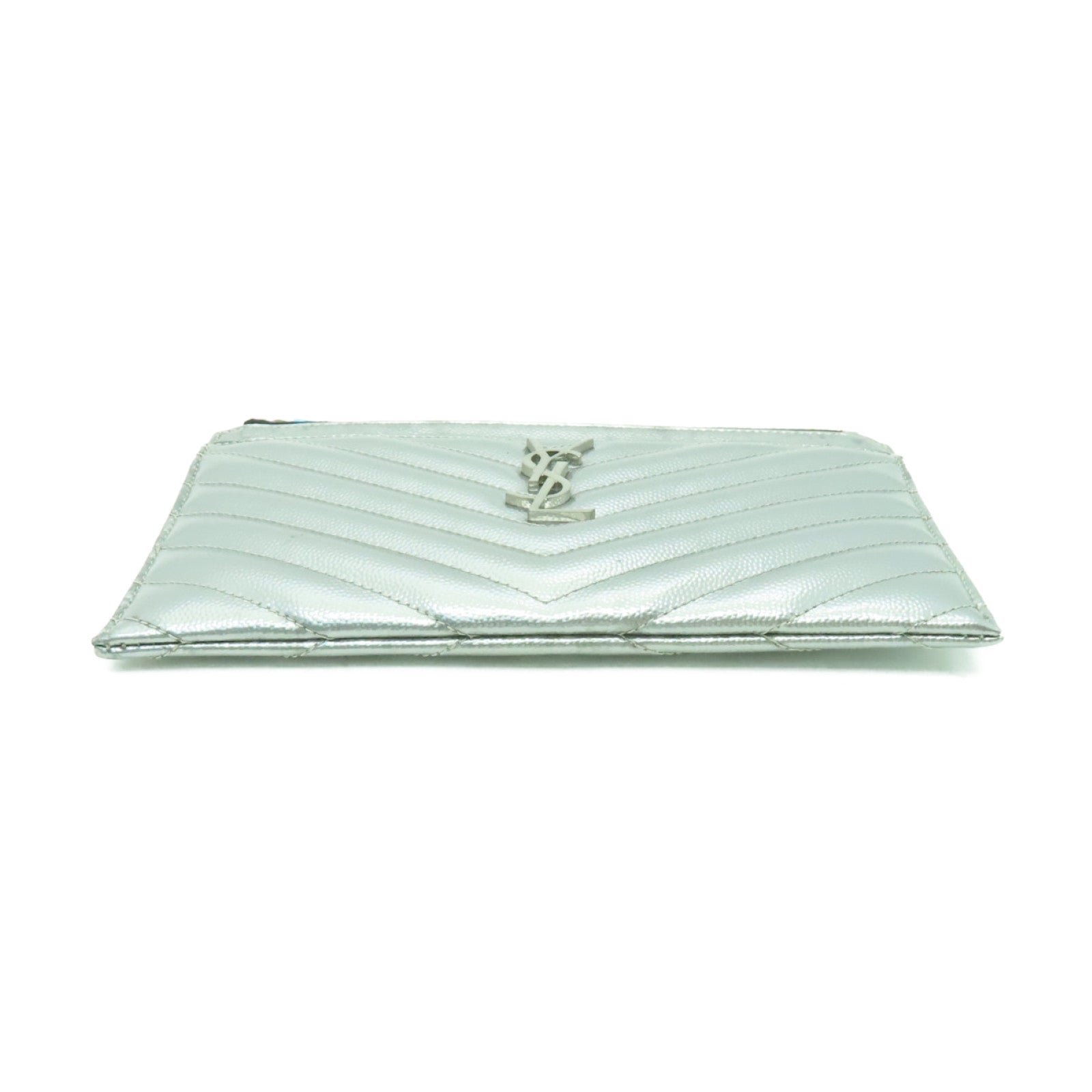 SAINT LAURENT 【激減優惠】牛皮皮革Clutch Bag銀扣錢包銀色