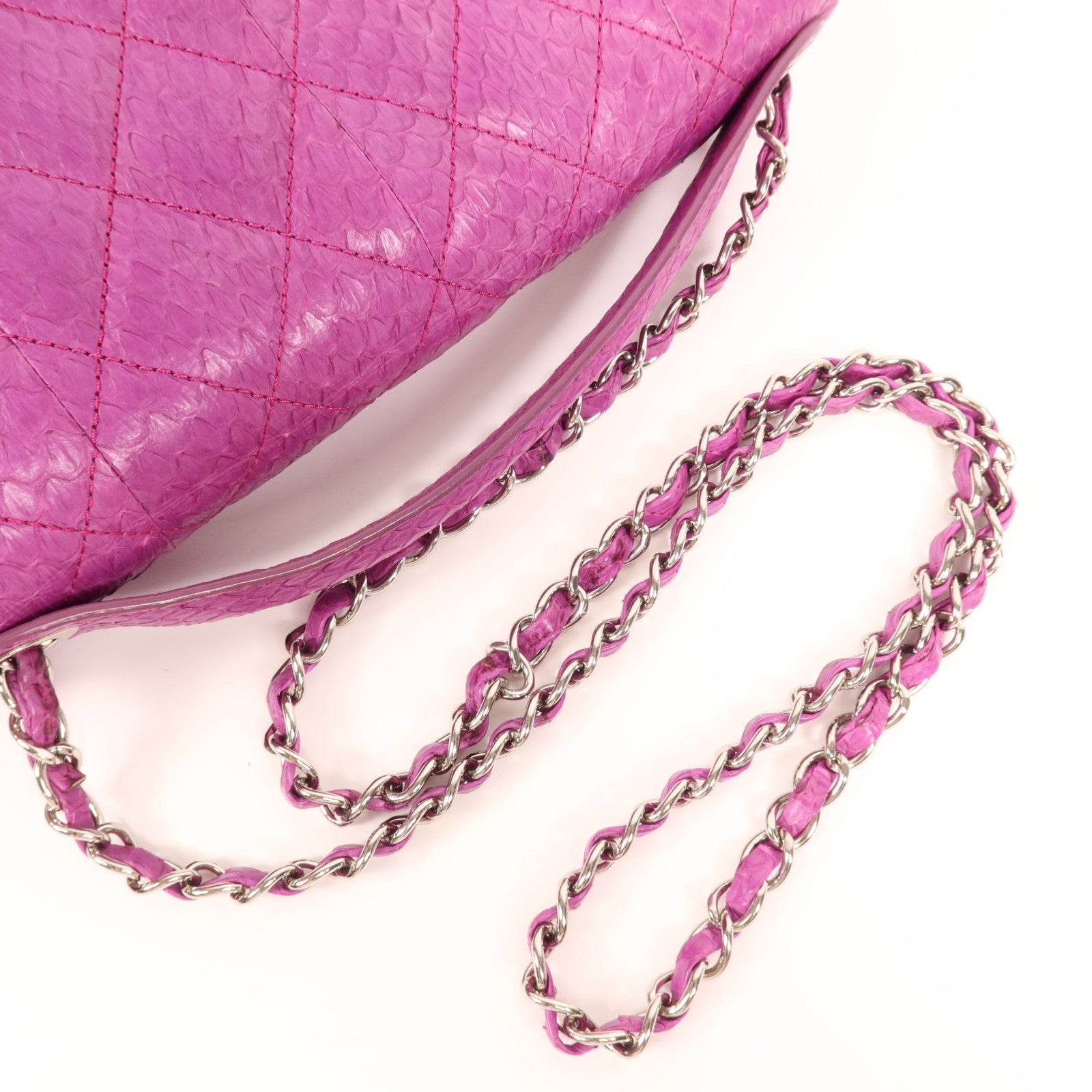 CHANEL 蛇皮皮革Shoulder Bag銀扣手挽肩背兩用袋