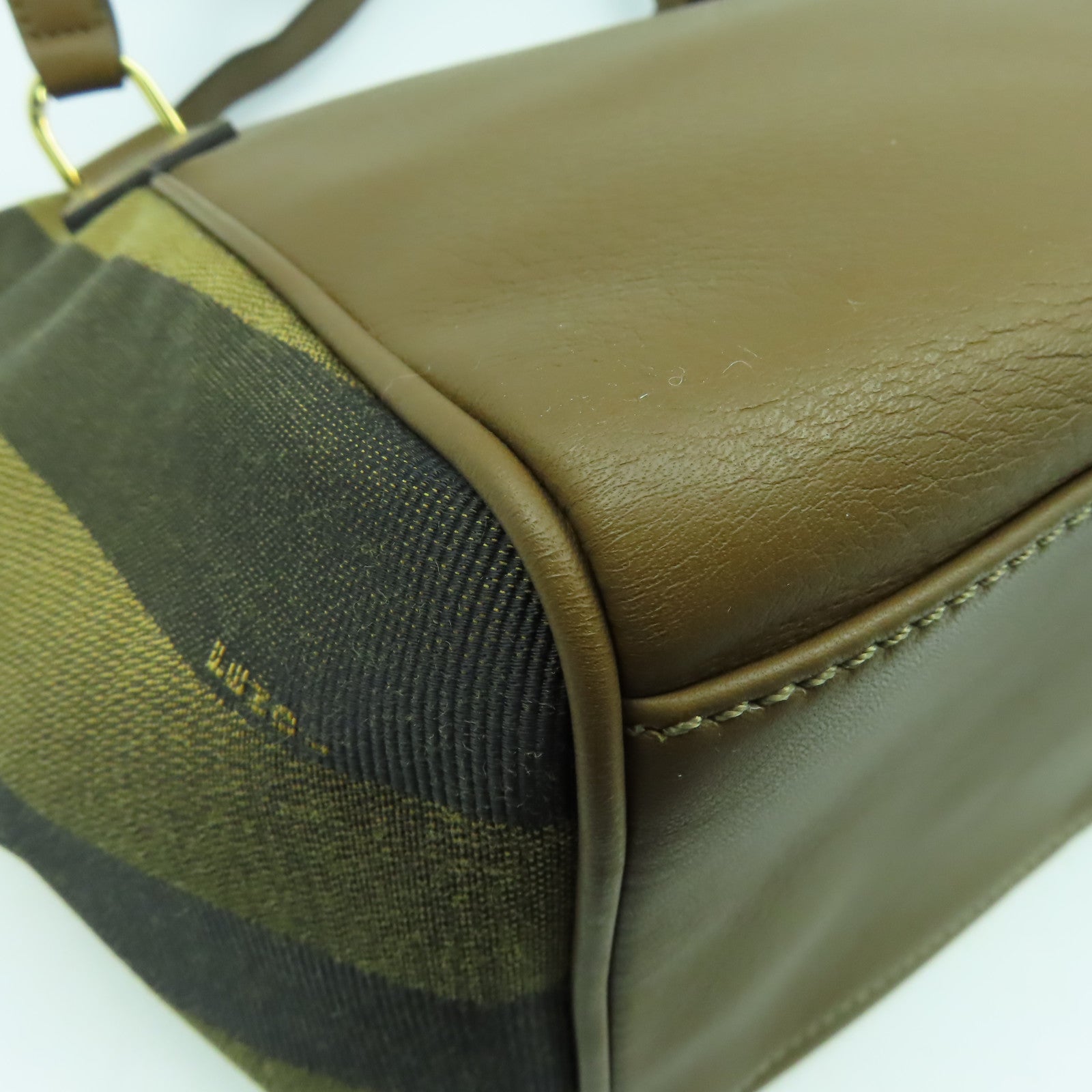 FENDI 【激減優惠】帆布/皮革Shoulder Bag金扣肩背袋啡色