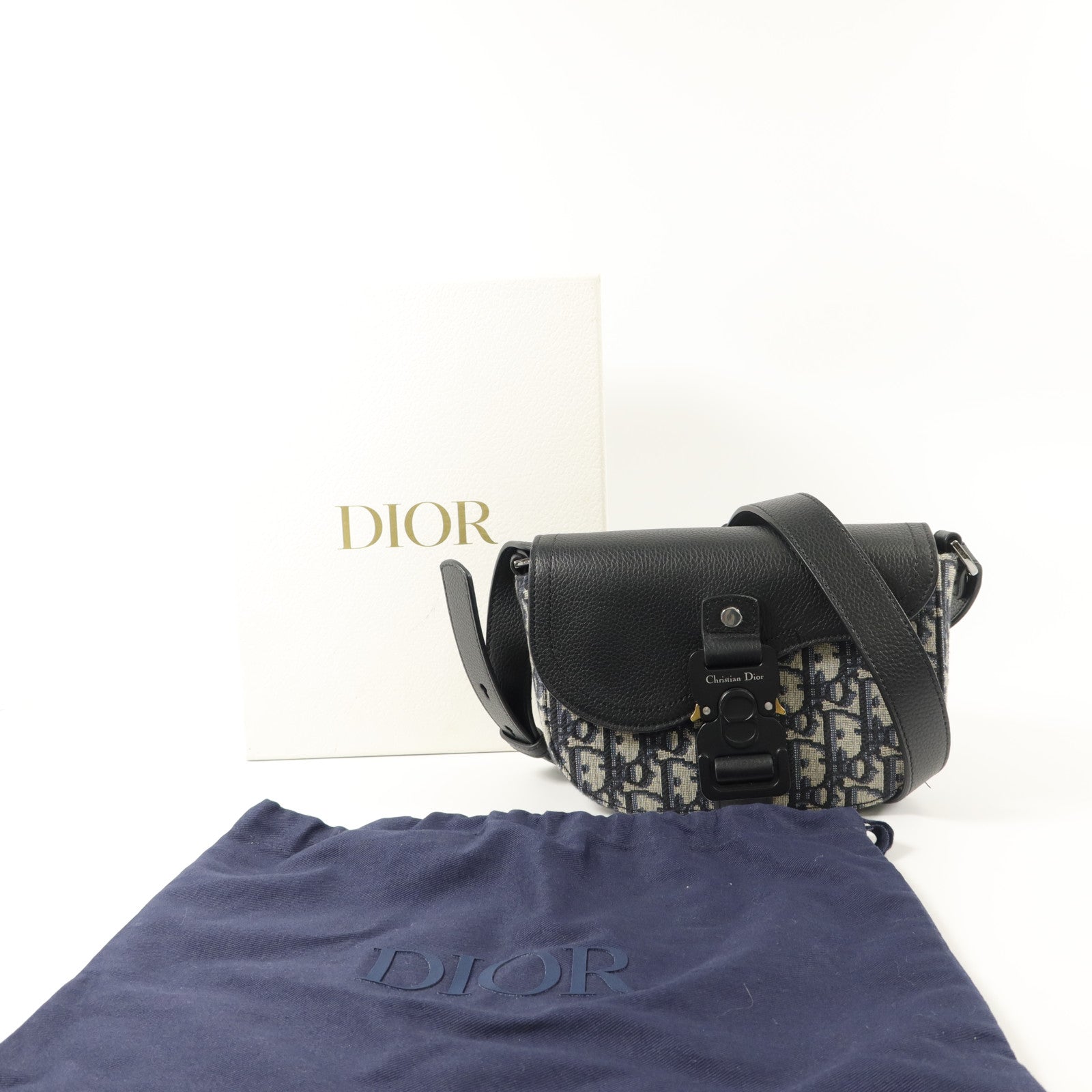 Dior 帆布/牛皮皮革Mini Saddle Messenger肩背袋